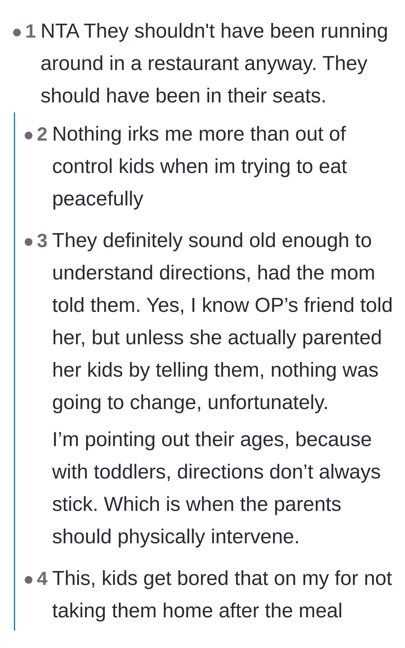 Comment thread emphasizing that children aged 8 to 12 are more than old enough to follow basic restaurant etiquette.