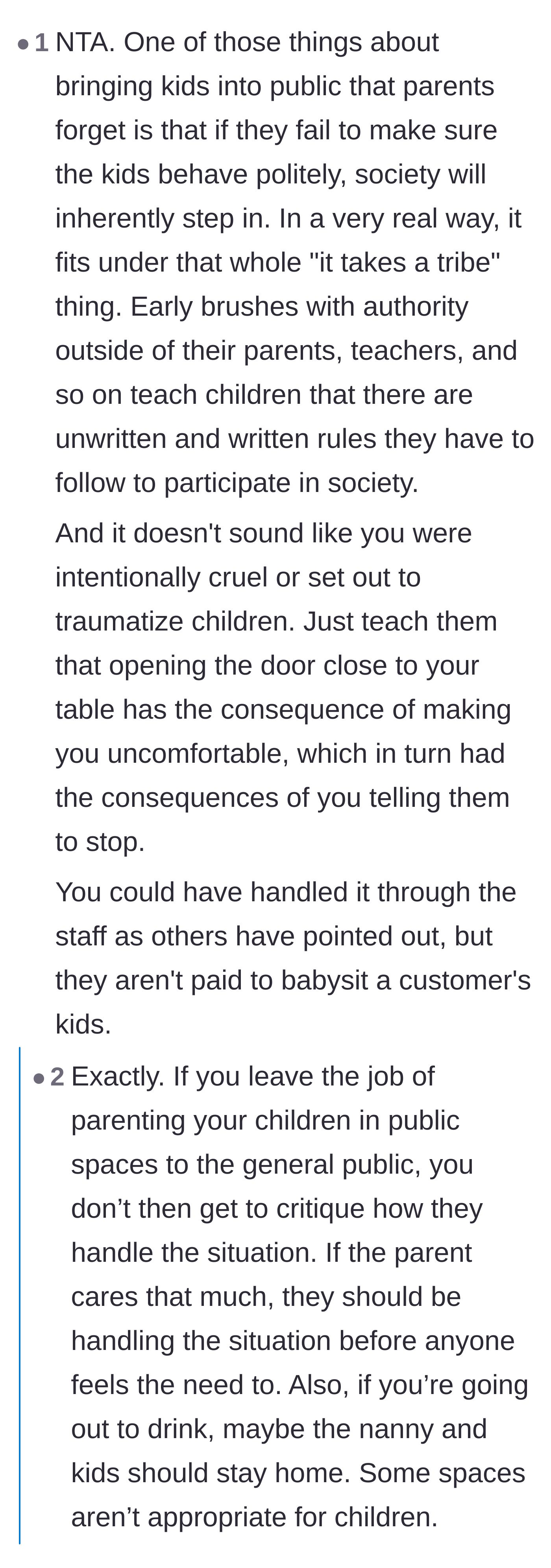 Comment thread explaining the concept of the social contract and how society will naturally correct children when parents fail to do so.
