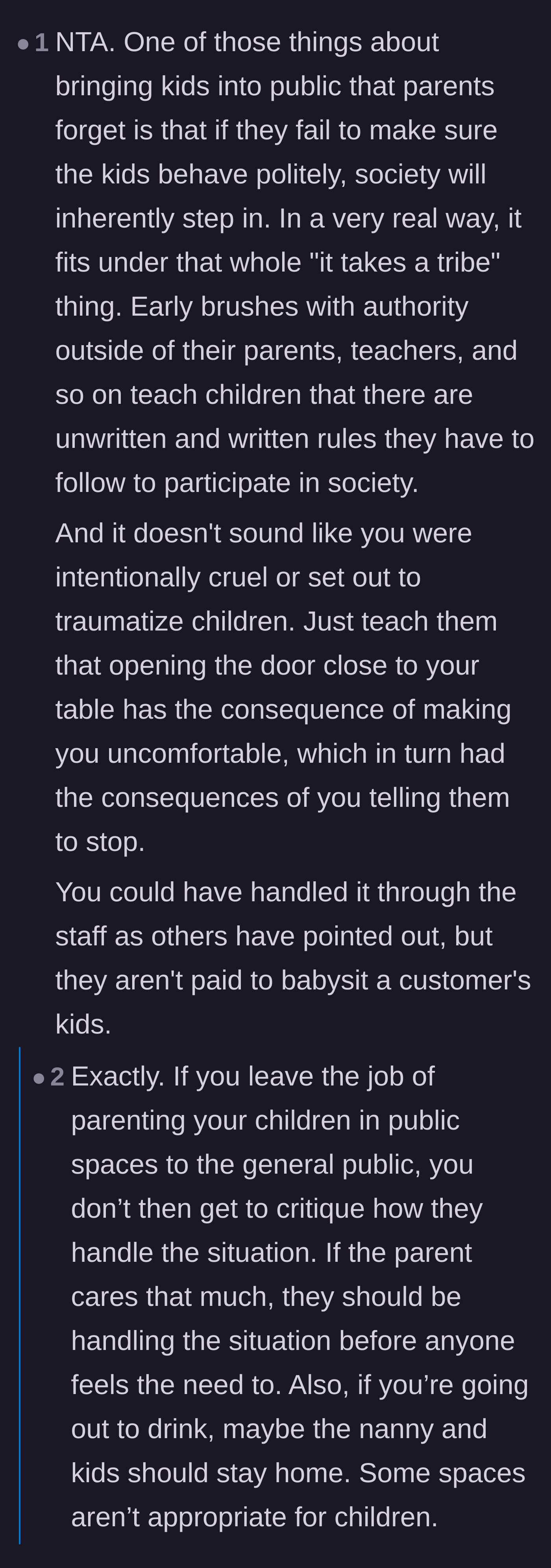 Comment thread explaining the concept of the social contract and how society will naturally correct children when parents fail to do so.