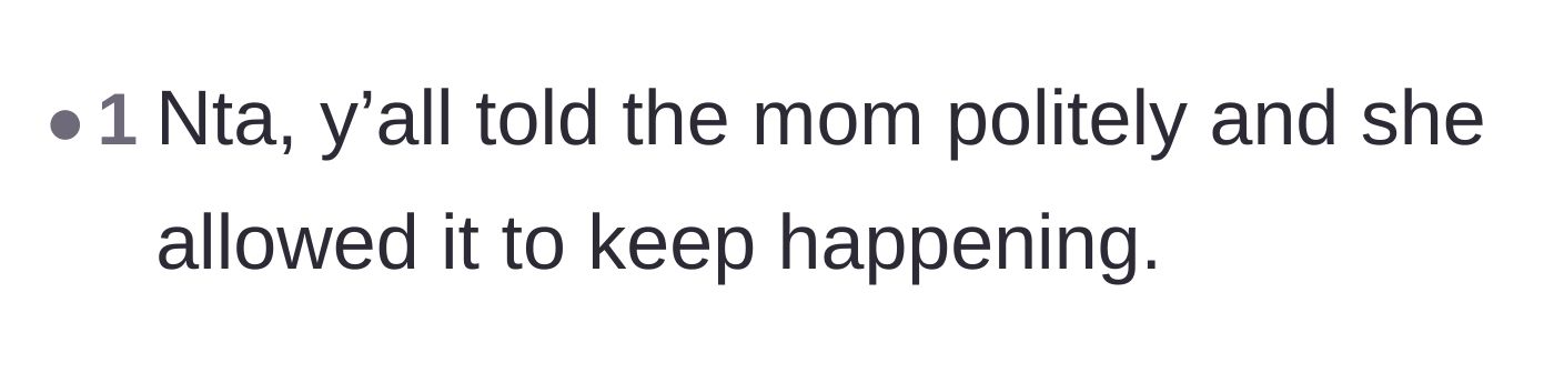 Comment thread pointing out that the patron politely warned the mother before taking definitive action to close the door.