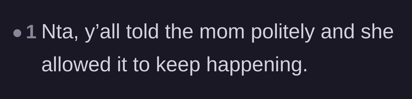 Comment thread pointing out that the patron politely warned the mother before taking definitive action to close the door.