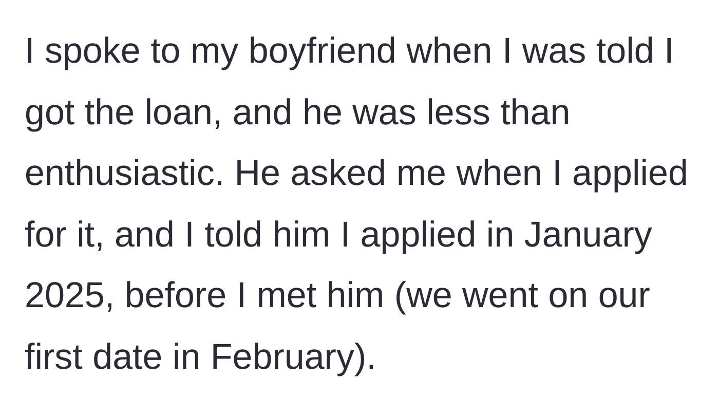 Story part 3 - The boyfriend's negative reaction and the timeline of her application.