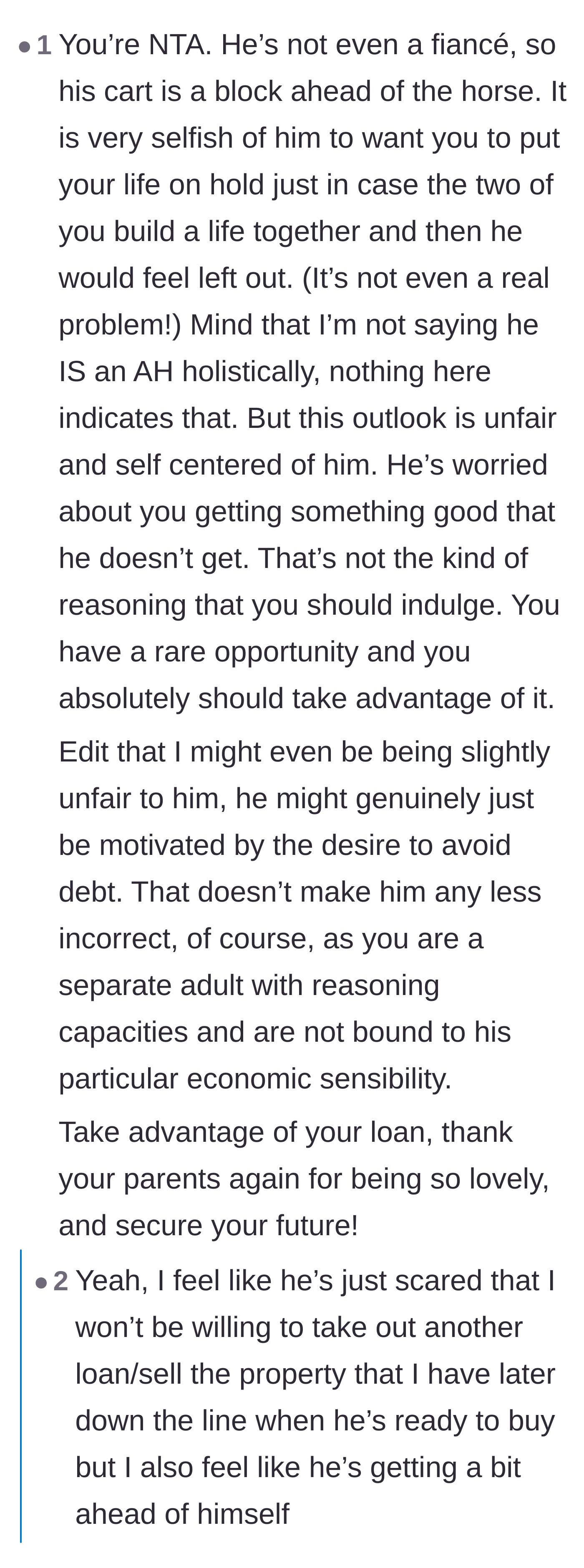 Comment thread 1 - Readers dissecting the boyfriend's premature demands and advising her to protect her assets with a prenup and tenancy agreements.