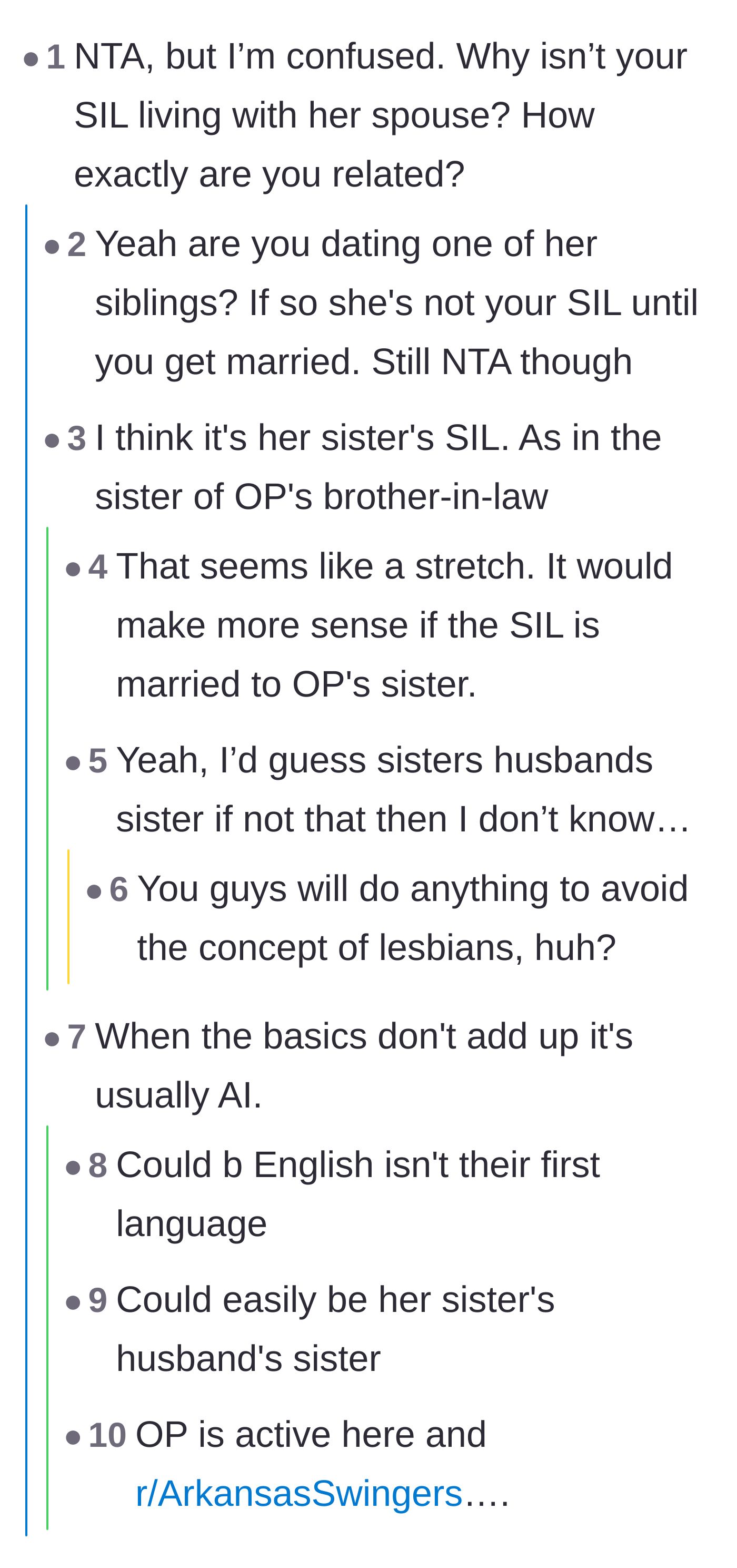 Comment thread 1 - Readers debating the confusing family dynamic and uncovering the author's bizarre Reddit history
