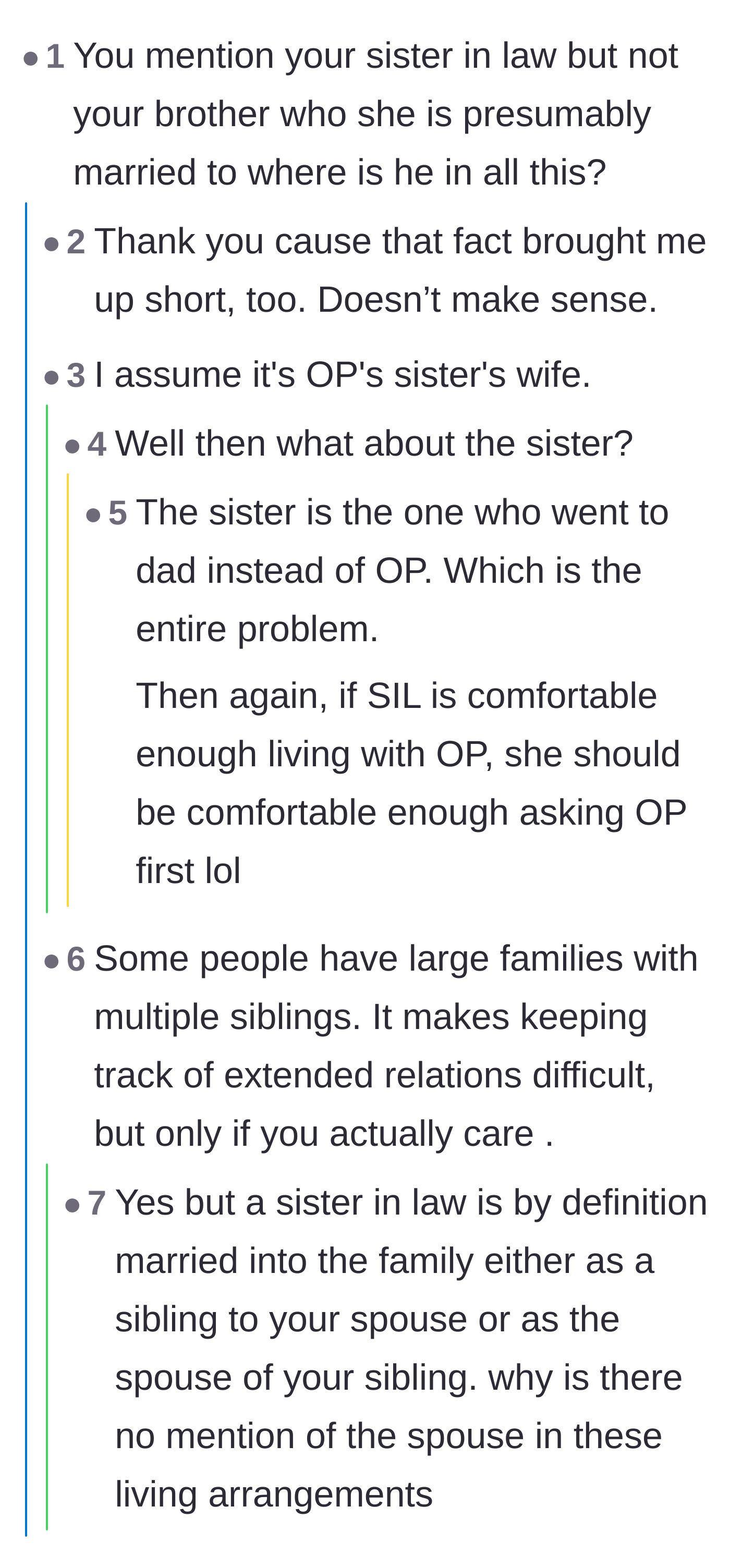 Comment thread 6 - Commenters arguing over where the sister-in-law's spouse is in this entire scenario