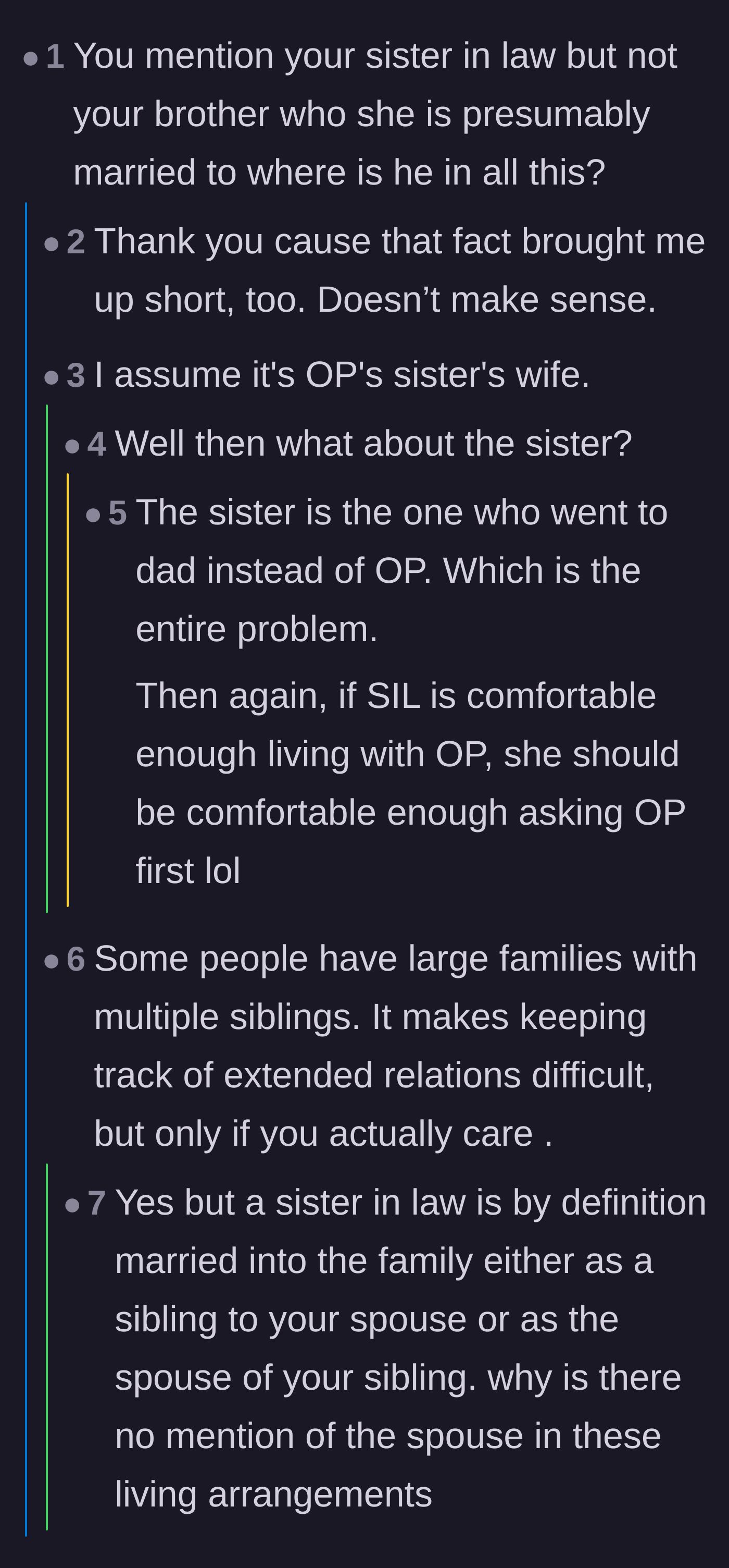 Comment thread 6 - Commenters arguing over where the sister-in-law's spouse is in this entire scenario