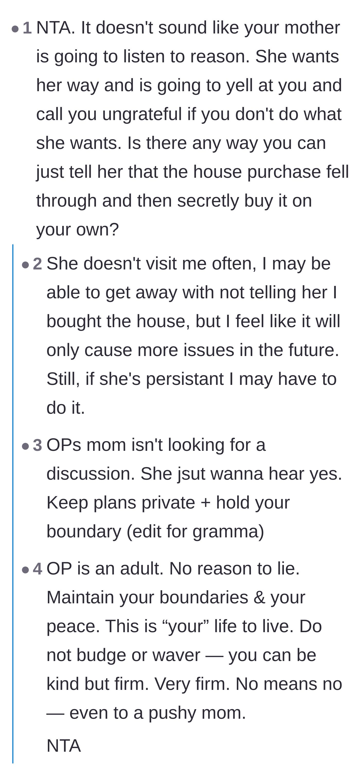 Comment thread 2 - Discussion on giving a firm no without excuses and refusing to give the mother a spare key