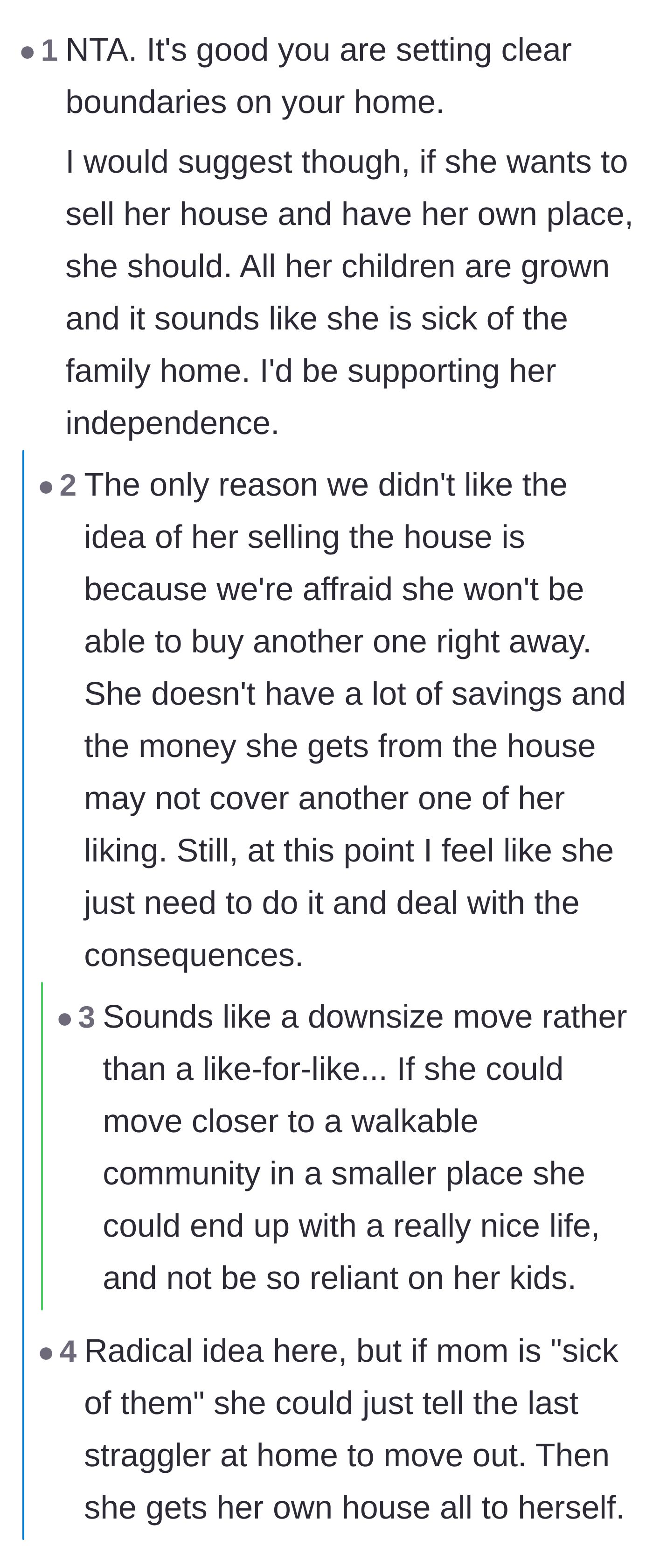 Comment thread 4 - Suggestions that if the mother is truly tired of her family, she should ask the adult sister to move out instead