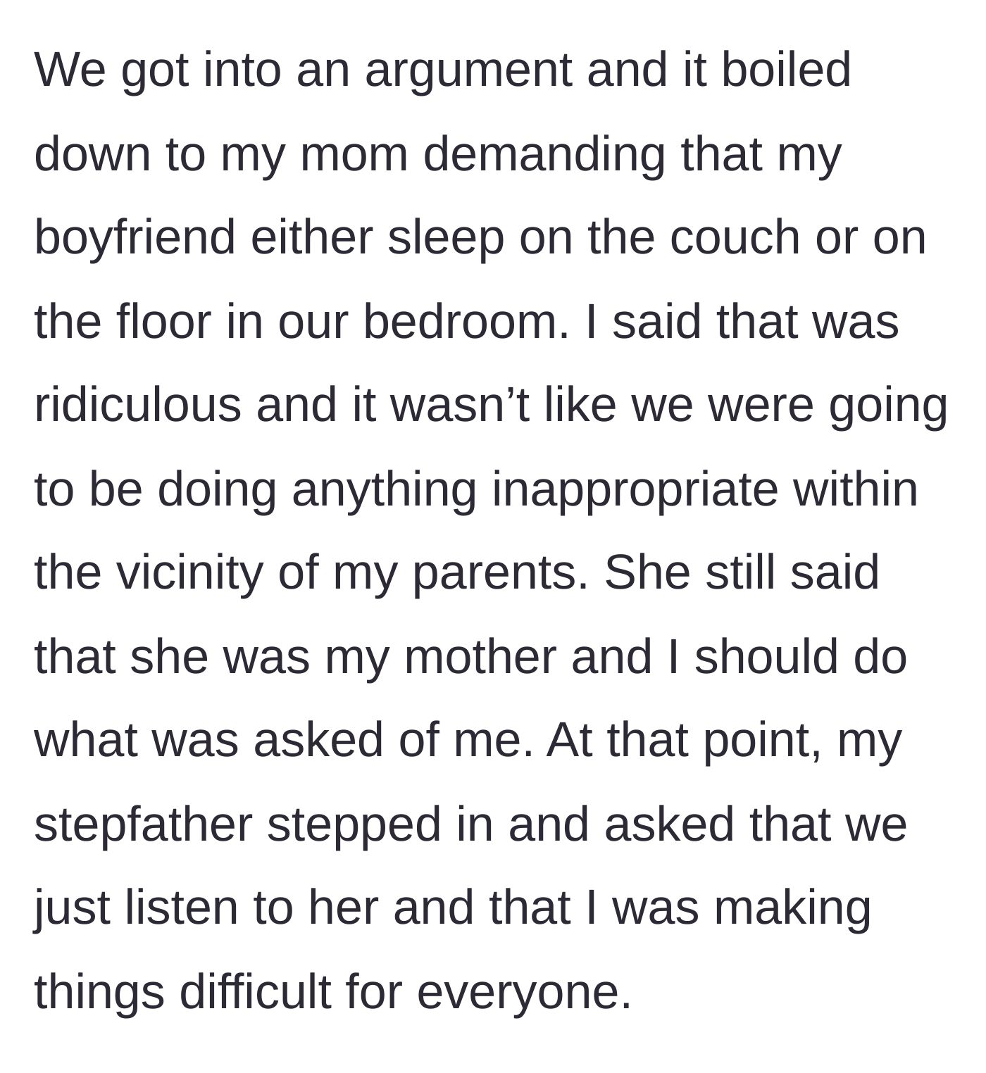 Story part 3 - An argument breaking out, with the stepdad stepping in to demand the daughter comply.