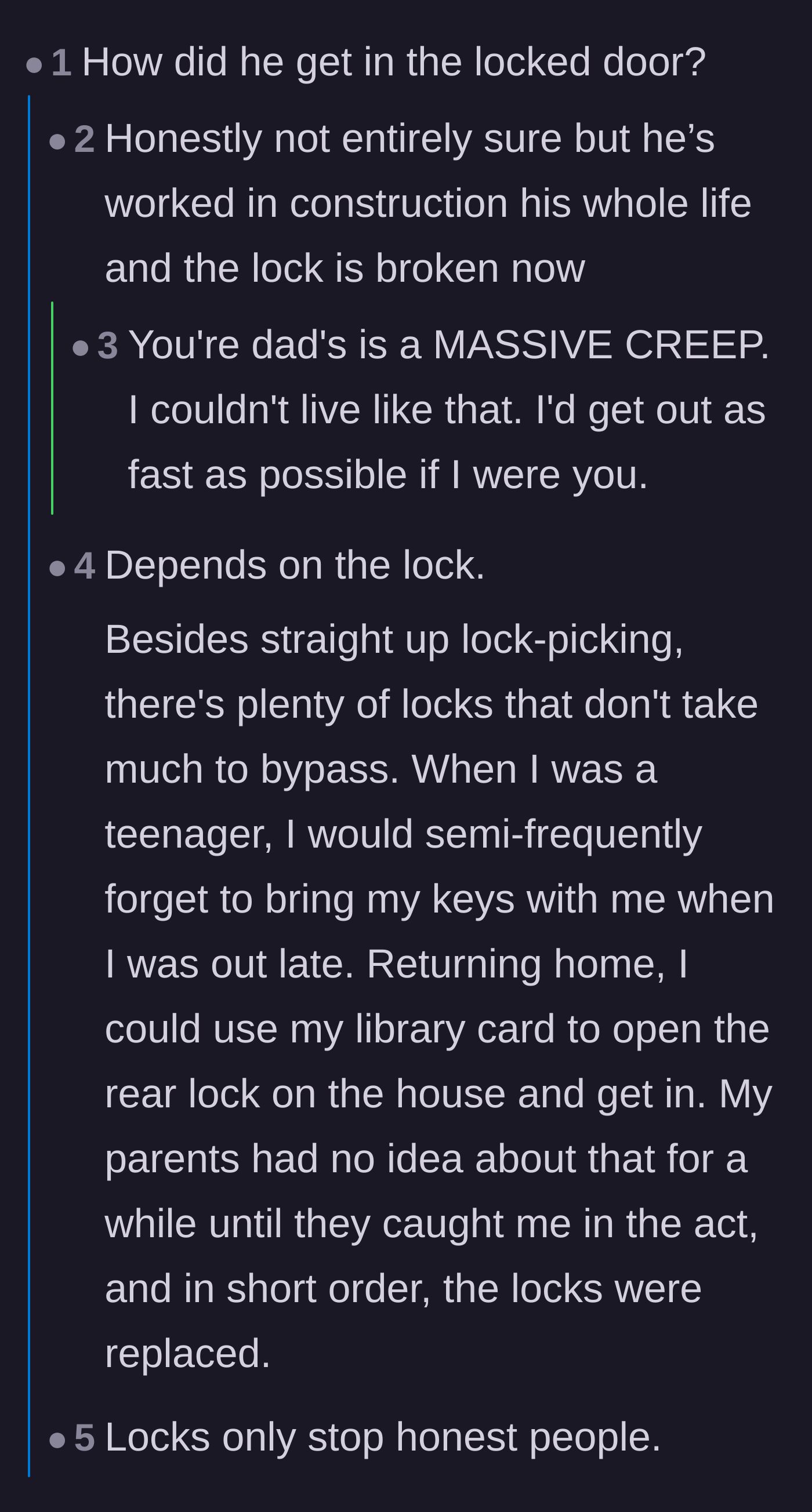 Comment thread 2 - Readers reacting in horror to the revelation that the father used his construction background to physically break the daughter's lock.