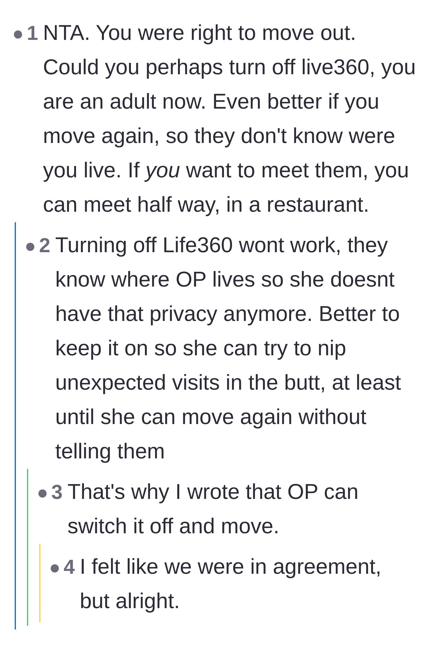 Comment thread 2 - Giving practical advice on turning off location tracking and moving to regain privacy.
