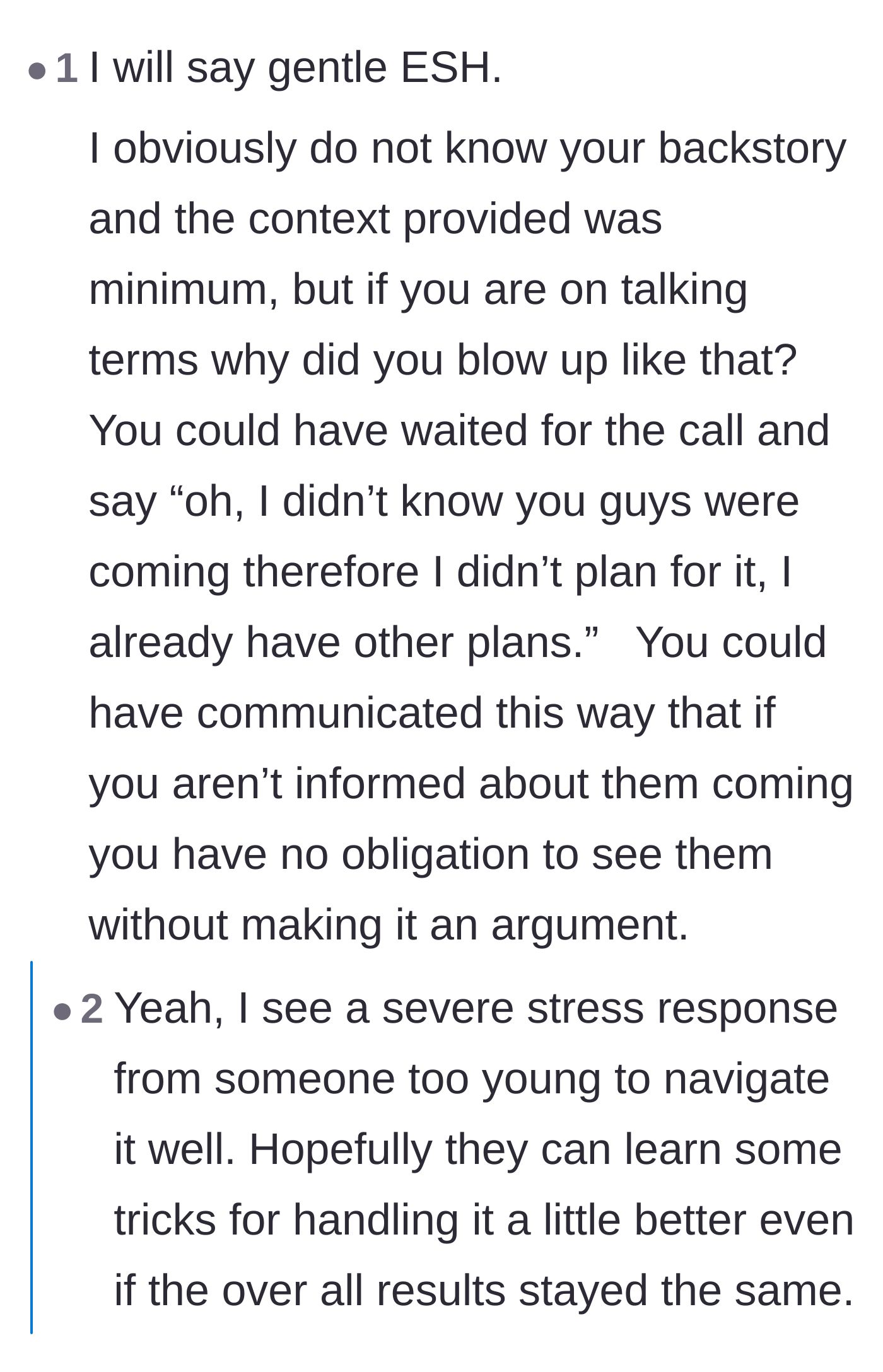 Comment thread 5 - Defending the daughter's explosive reaction as a valid trauma response to years of boundary stomping.