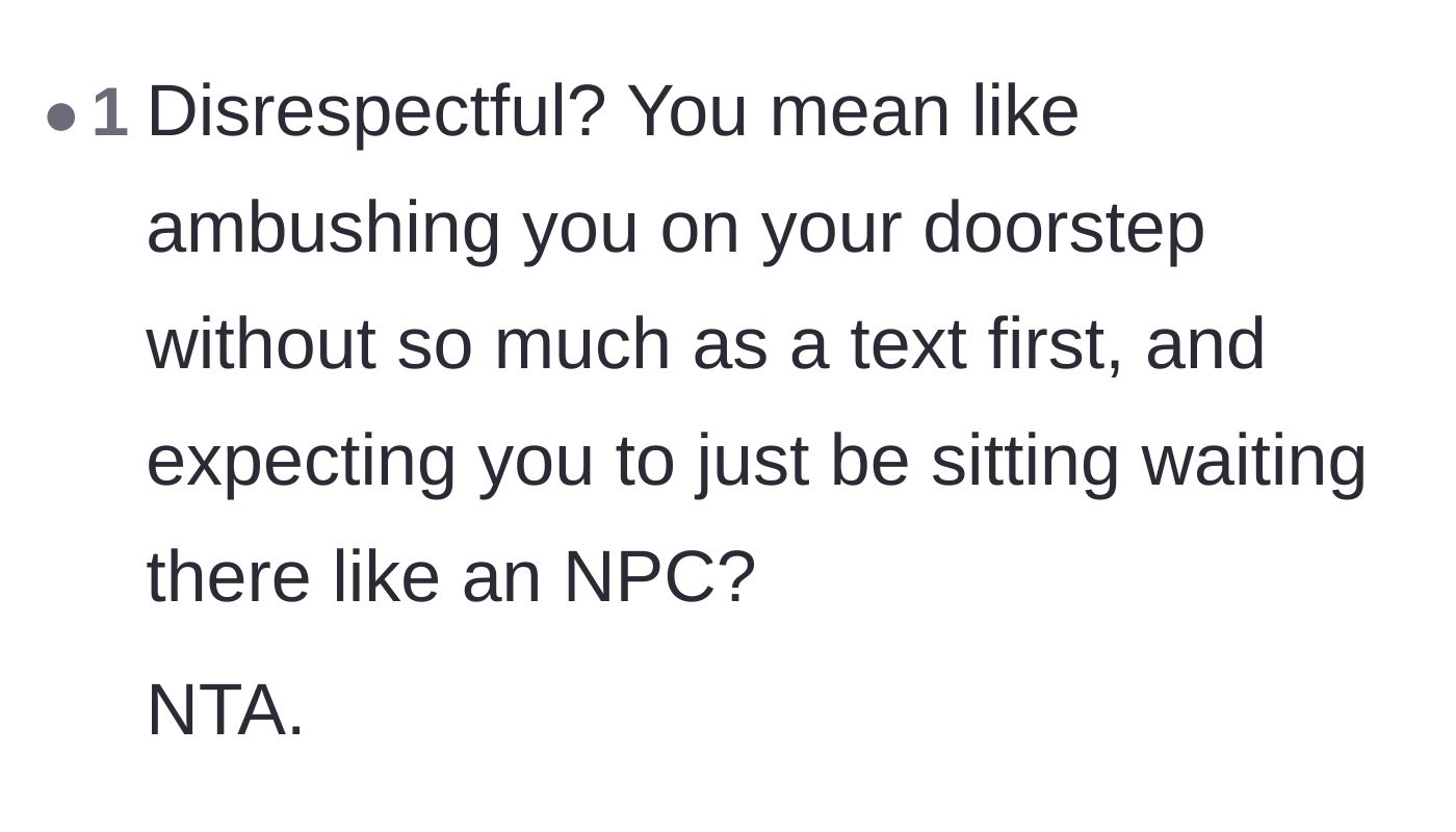Comment thread 6 - Comparing the parents' expectations of their daughter to waiting around like a video game NPC.