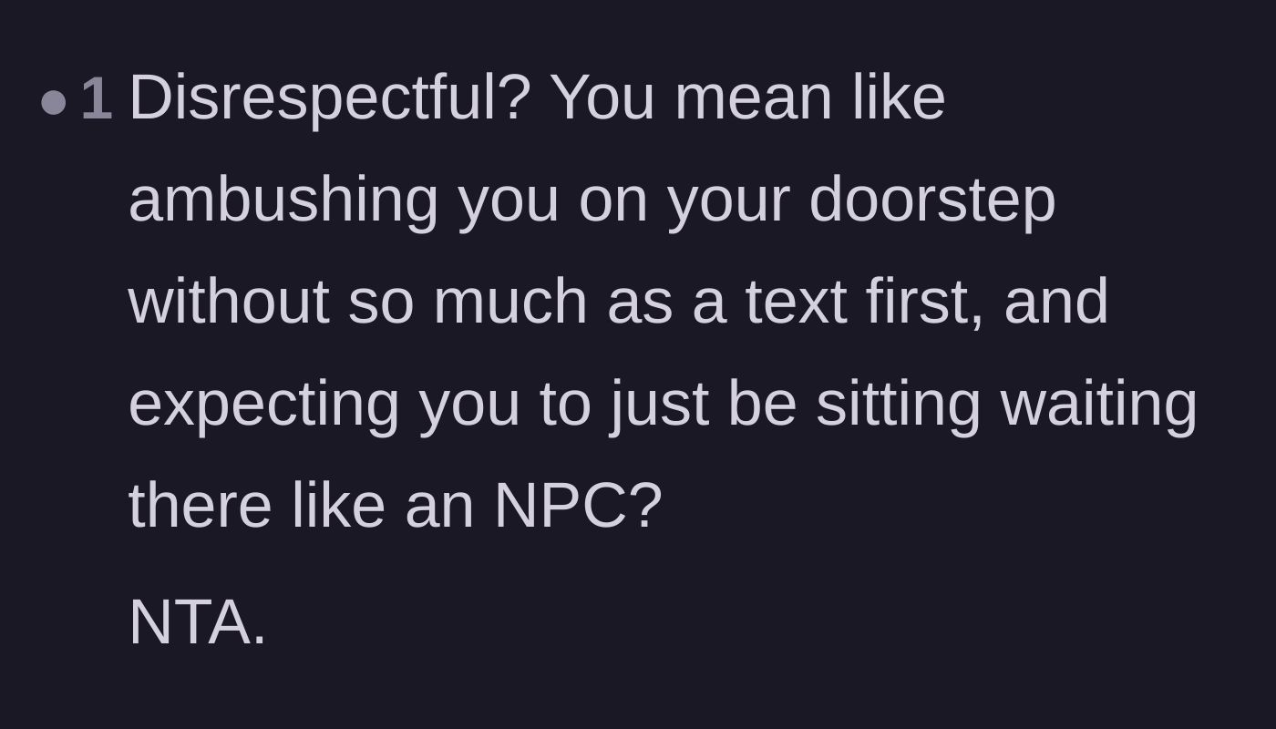 Comment thread 6 - Comparing the parents' expectations of their daughter to waiting around like a video game NPC.