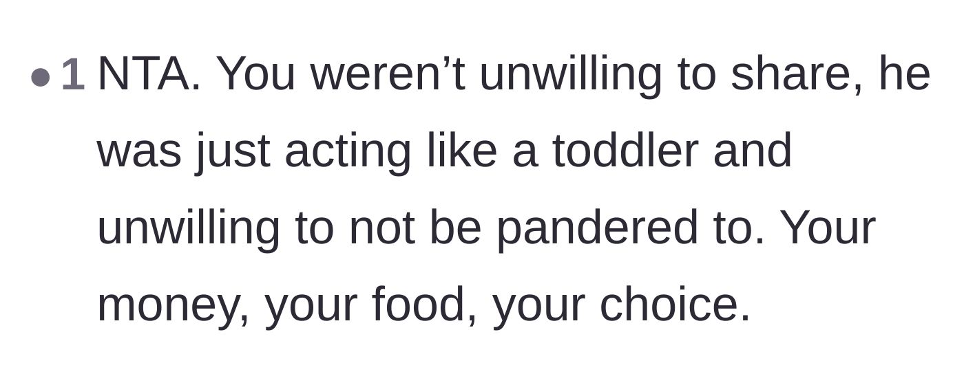 Comment thread 4 - Calling out the cousin for acting like a toddler who expects to be pandered to.