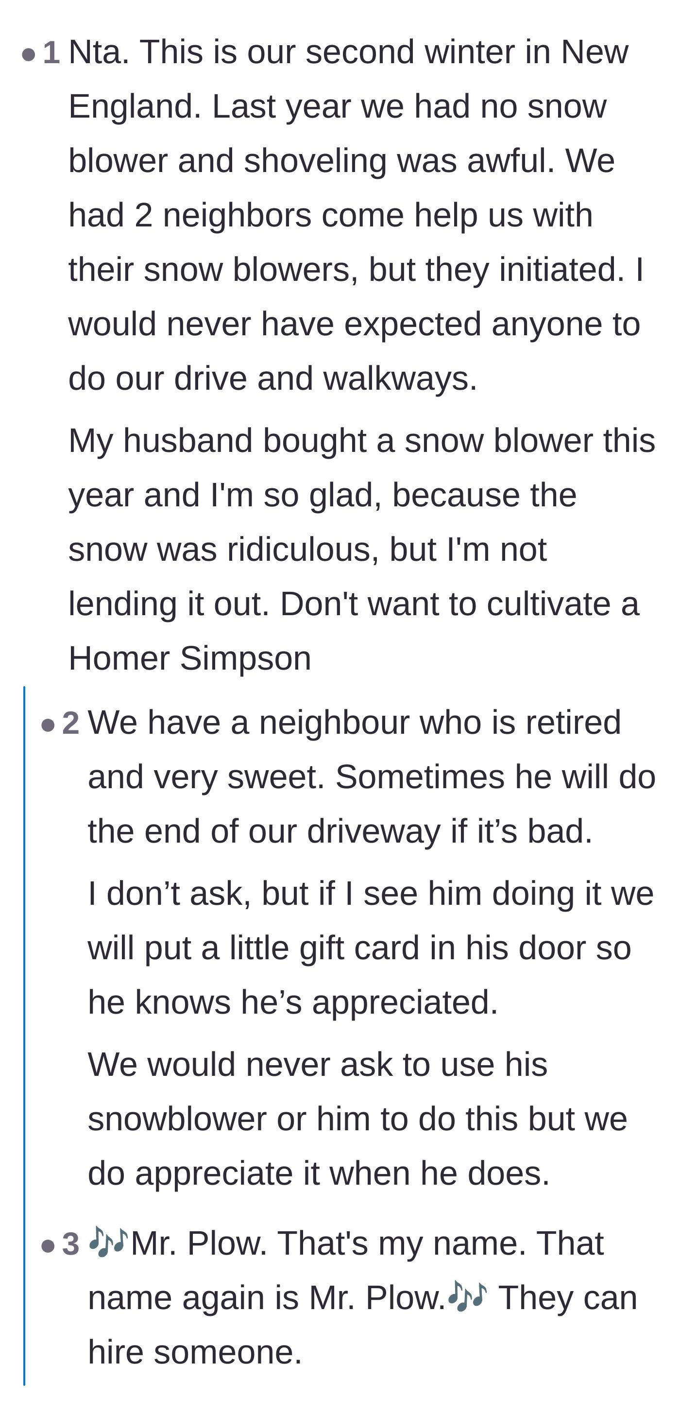 Comment thread 4 - Commenters sharing positive stories of reciprocal neighborly help, contrasting it with the entitled neighbor's demands