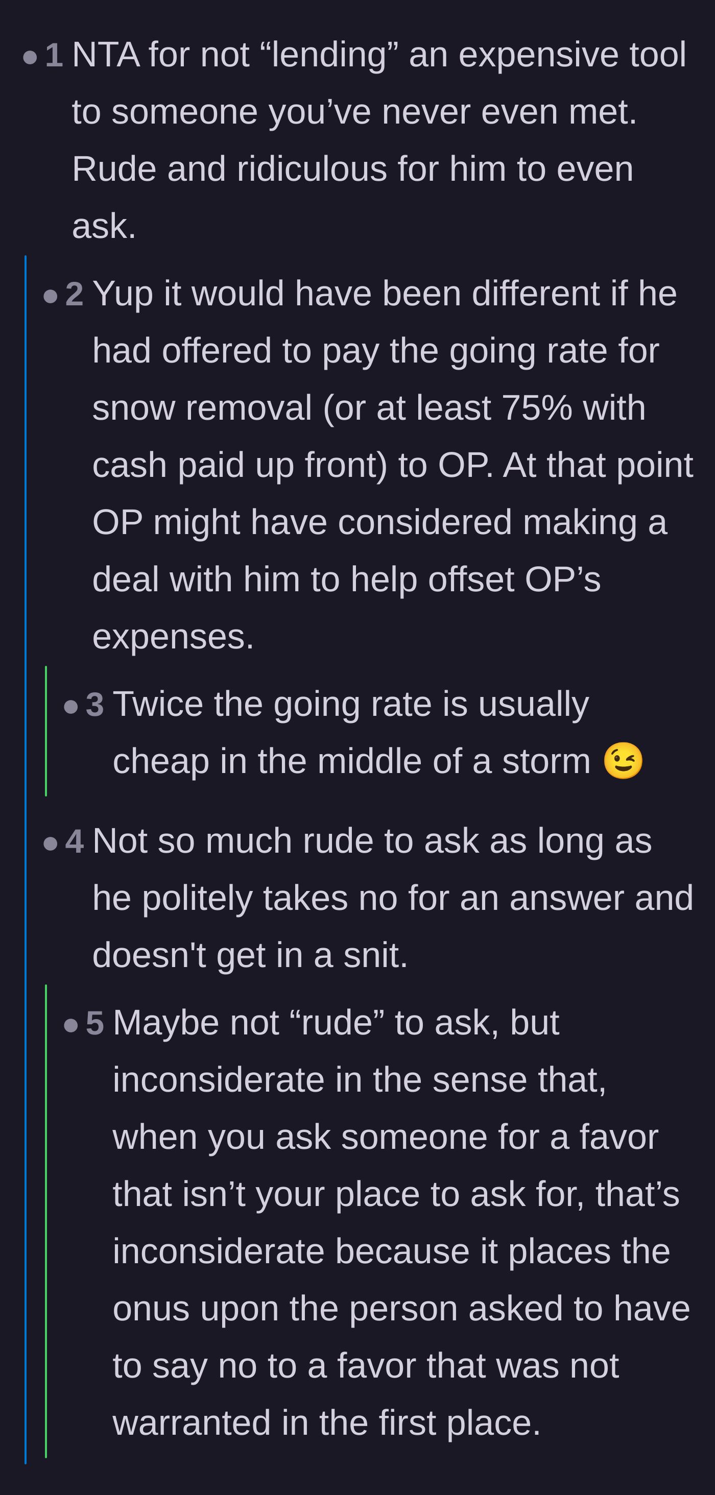 Comment thread 5 - A debate analyzing why asking a stranger for a huge, expensive favor is manipulative and puts unfair pressure on them