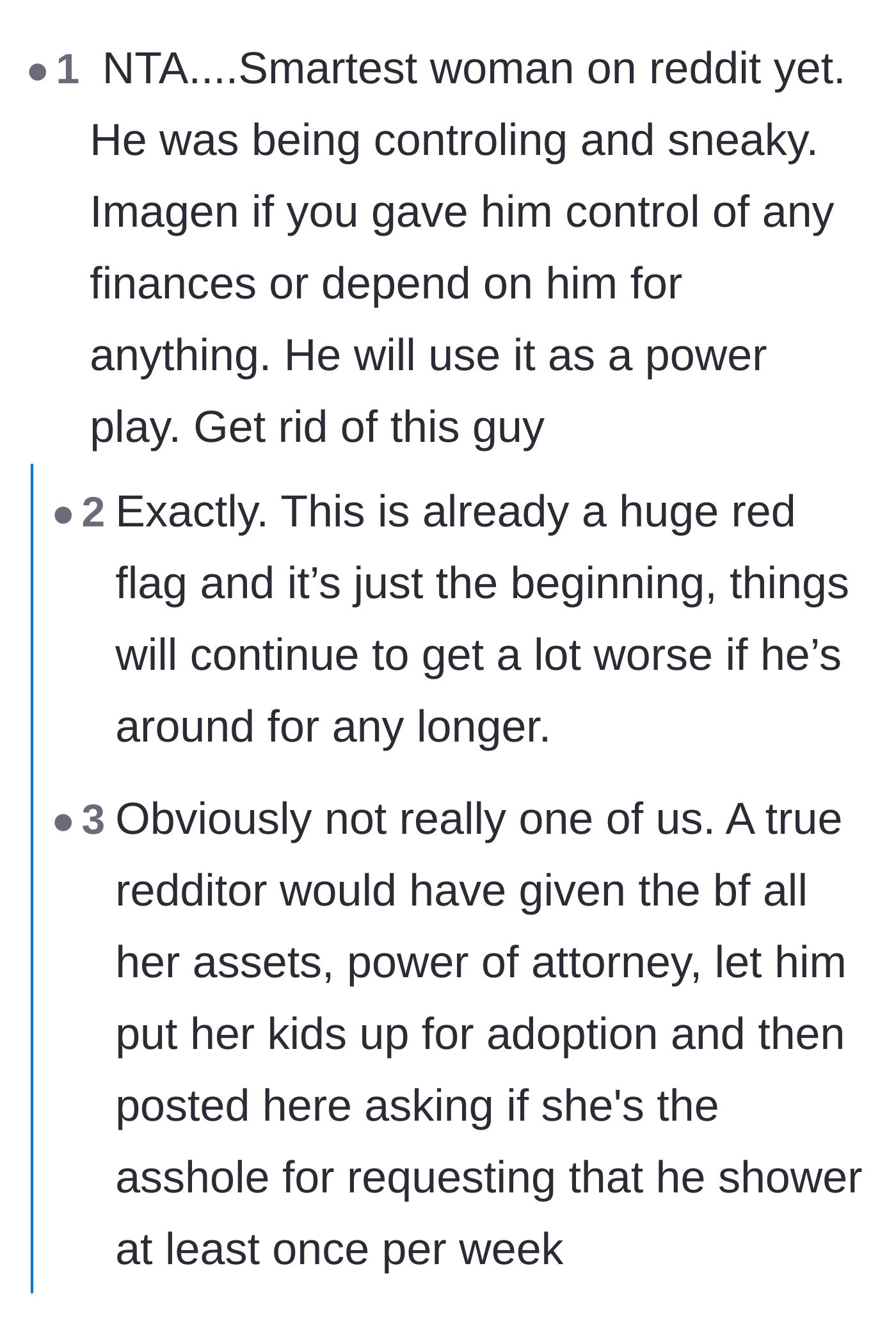 Comment thread 2 - A user jokes that a typical Redditor would have given the boyfriend power of attorney instead of evicting him.