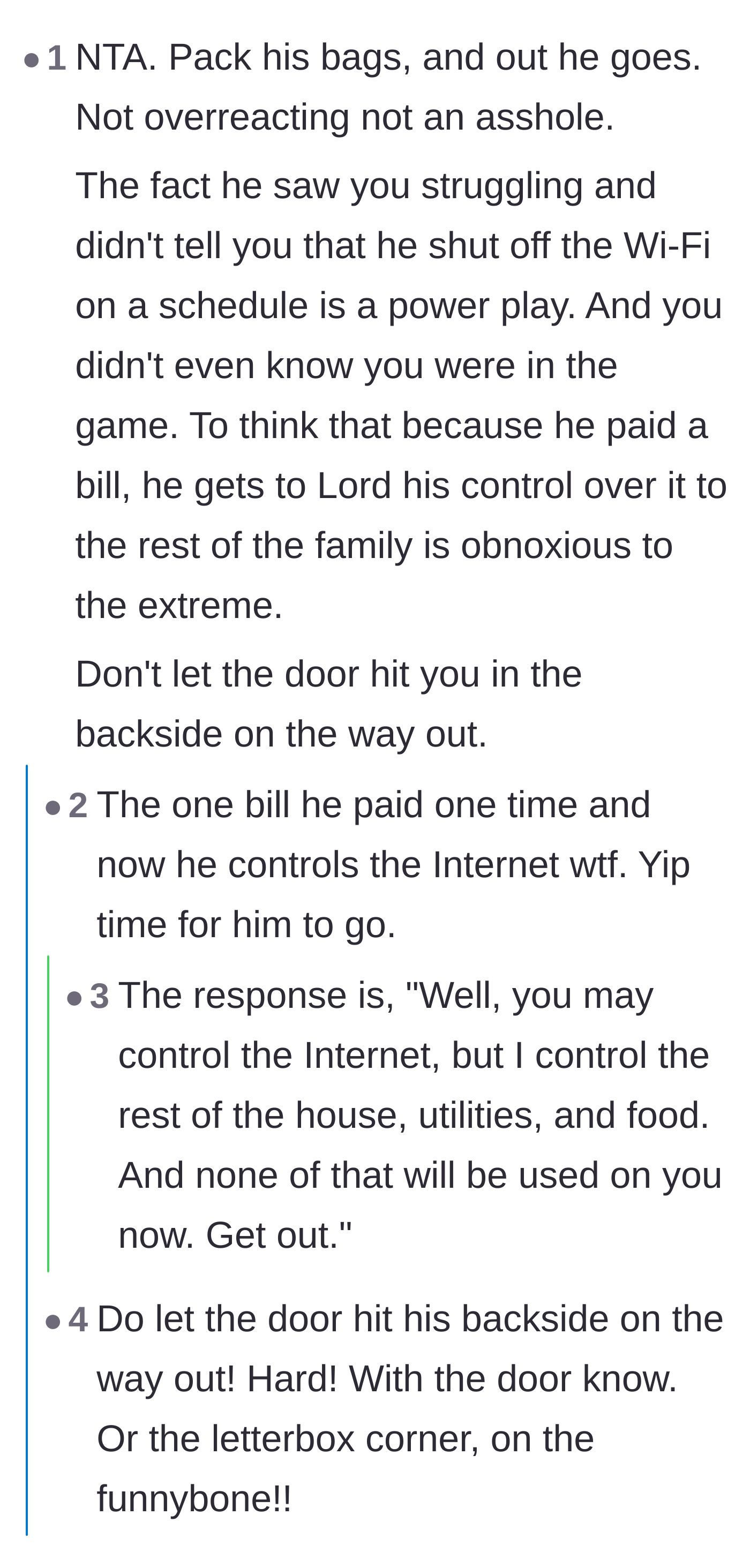 Comment thread 3 - Discussion about the audacity of using a single utility bill as a tool for household domination.