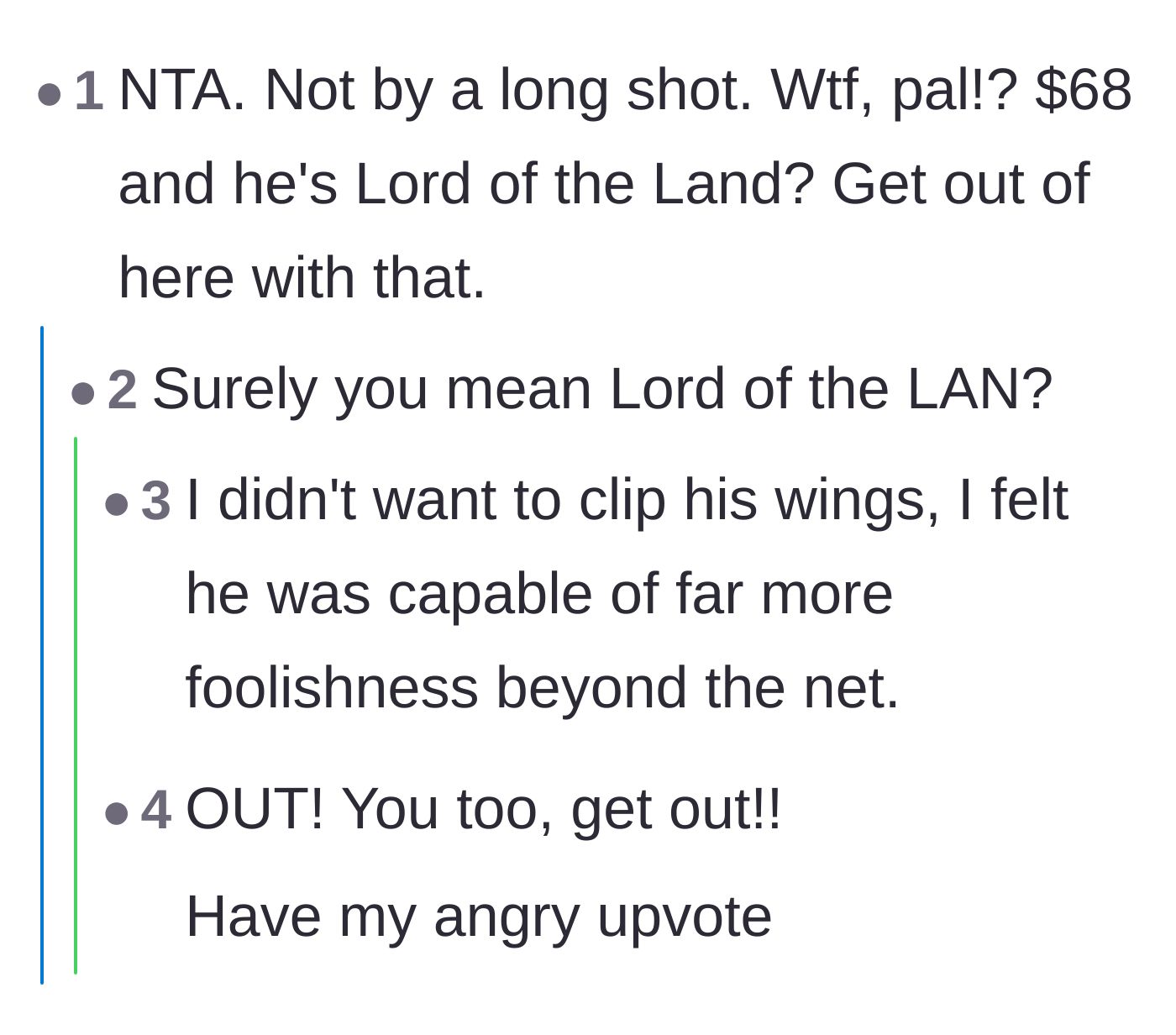 Comment thread 5 - Users mock the boyfriend with titles like 'Lord of the Land' and 'Lord of the LAN.'