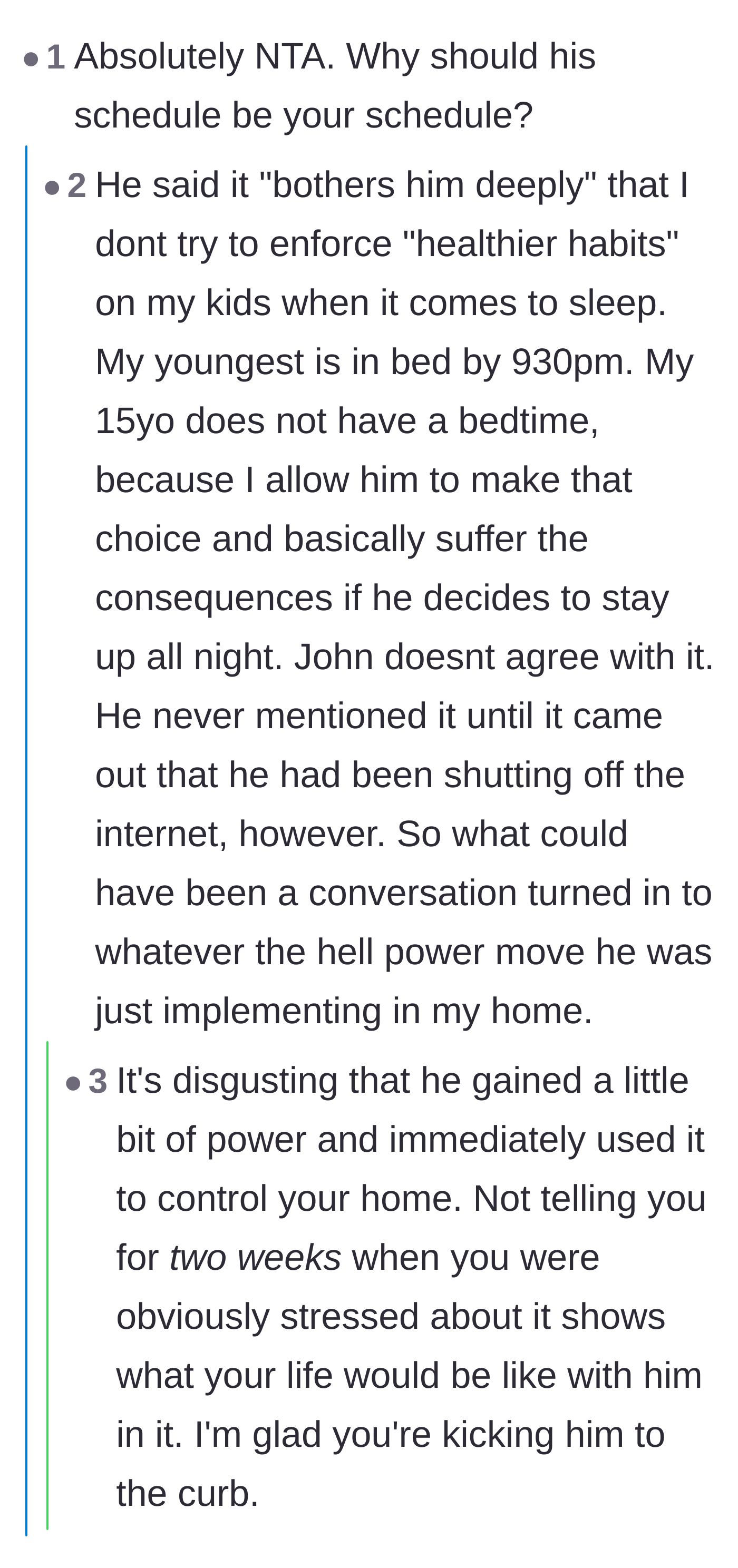 Comment thread 6 - The mother explains her parenting philosophy, and a user shares a chilling story of a stepdad who started by cutting the cable.