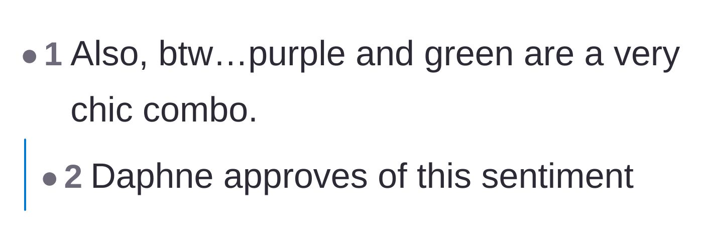 Comment thread 1 - A pop culture reference about green and purple making a great color combination.