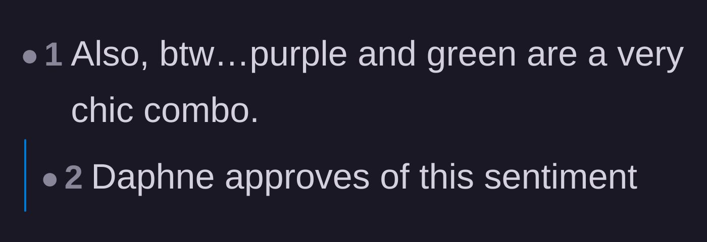 Comment thread 1 - A pop culture reference about green and purple making a great color combination.