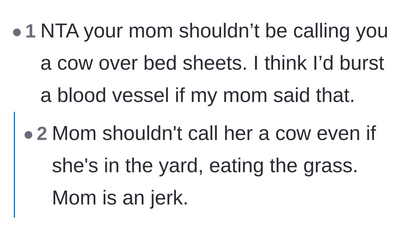 Comment thread 5 - Outrage over the mother calling her daughter a cow during a retail argument.