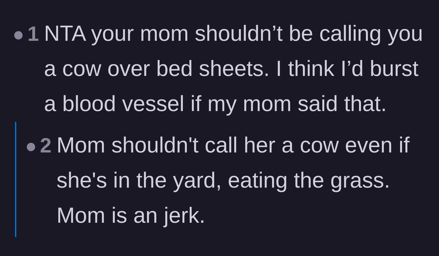 Comment thread 5 - Outrage over the mother calling her daughter a cow during a retail argument.