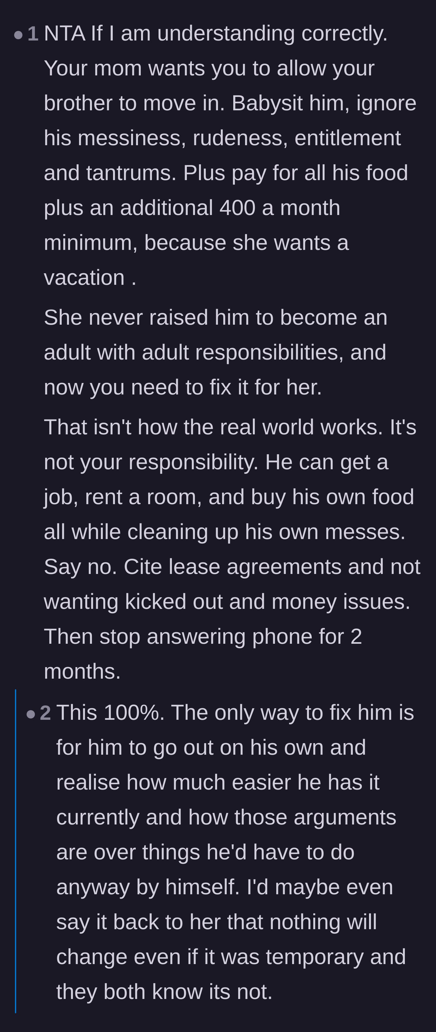 Comment thread 3 - Analysis of the mother's attempt to outsource her parenting failures so she can catch a break.