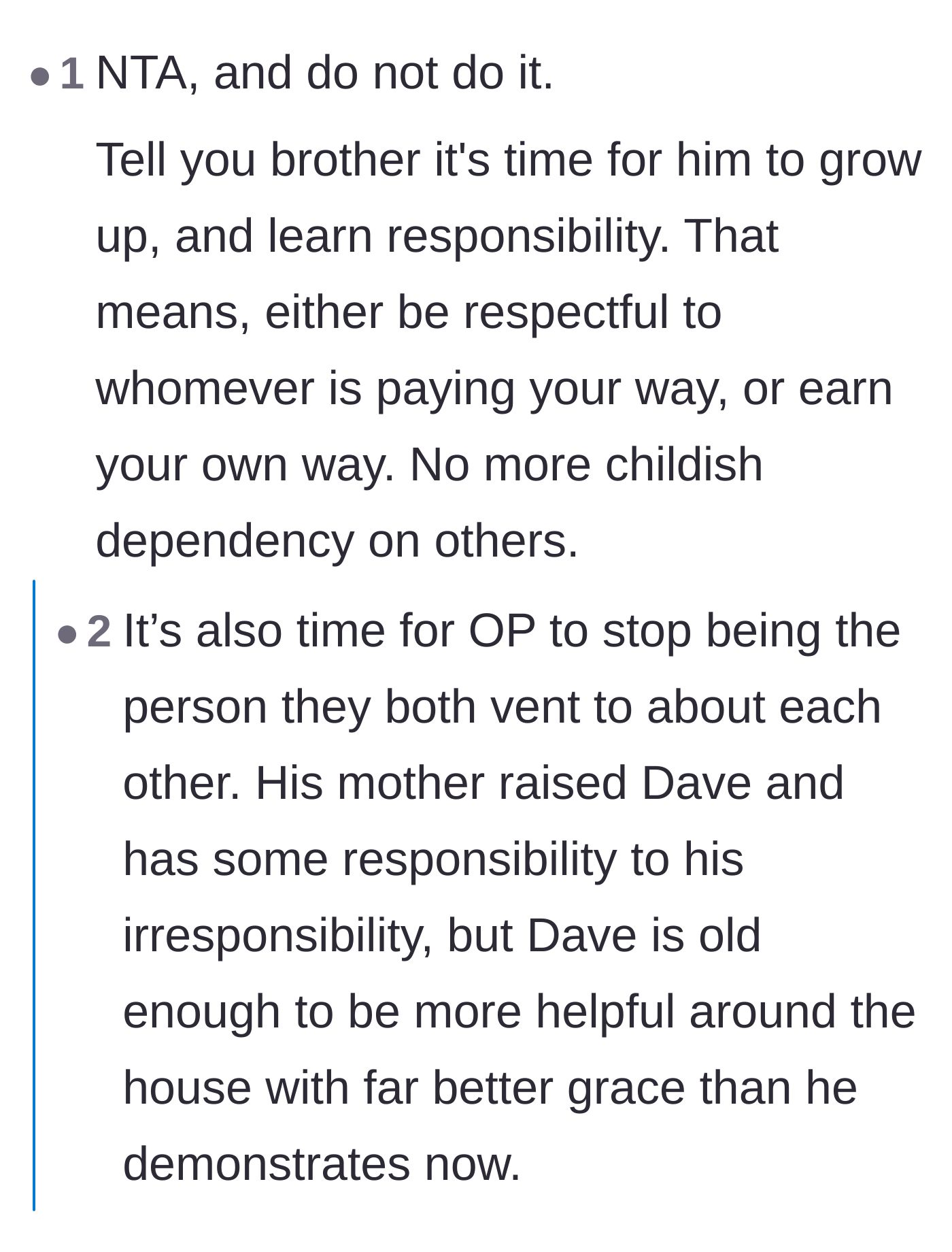 Comment thread 4 - Advice urging the older sibling to stop playing referee and cut off the daily complaint calls.