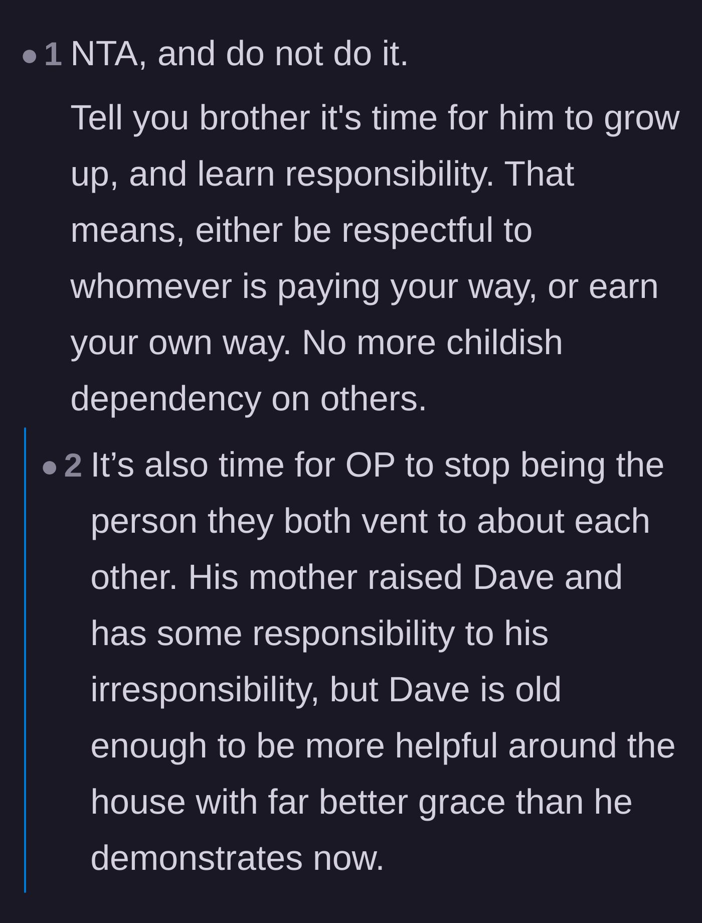 Comment thread 4 - Advice urging the older sibling to stop playing referee and cut off the daily complaint calls.