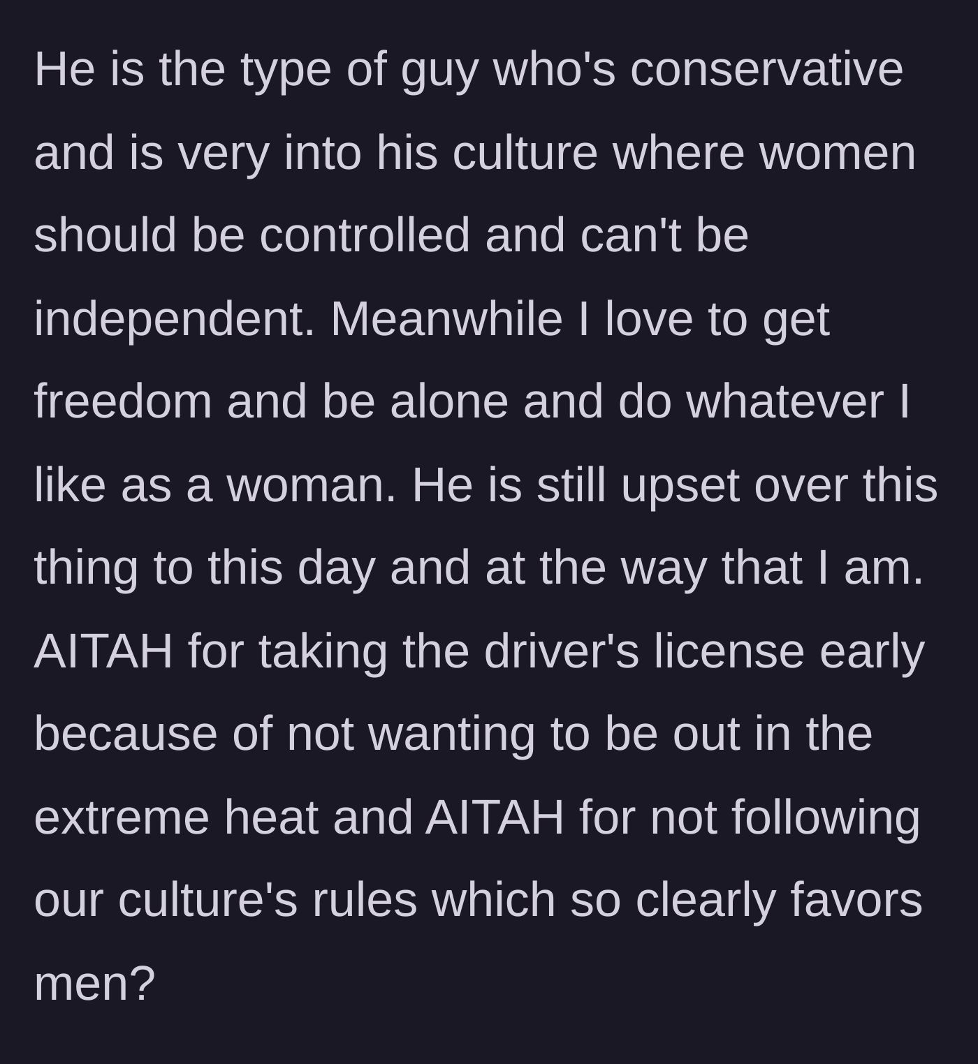 Story part 4 - The sister reflects on her brother's oppressive, conservative worldview and questions if she was wrong to seek her freedom.