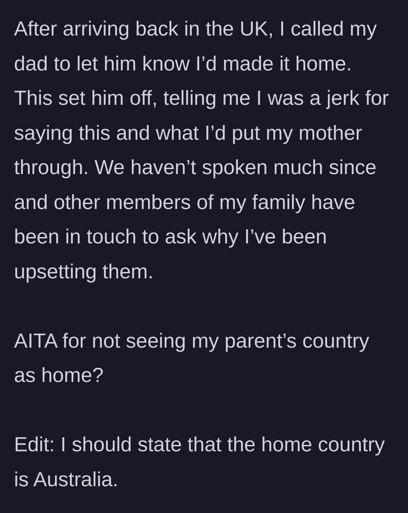 Story part 5 - The father lashing out over a phone call and extended family members stepping in to guilt-trip the son.