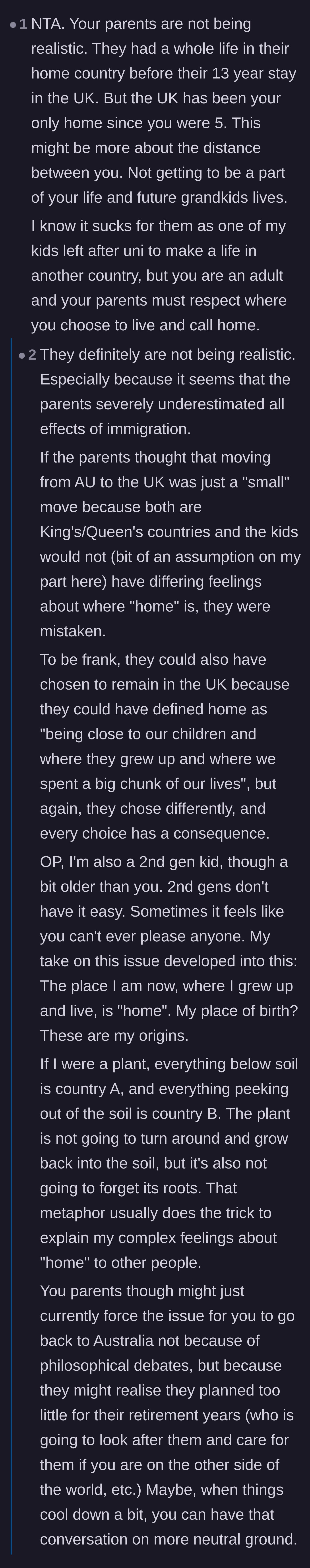Comment thread 3 - A nuanced take on the parents' underlying fears of aging far away, featuring a beautiful plant metaphor.
