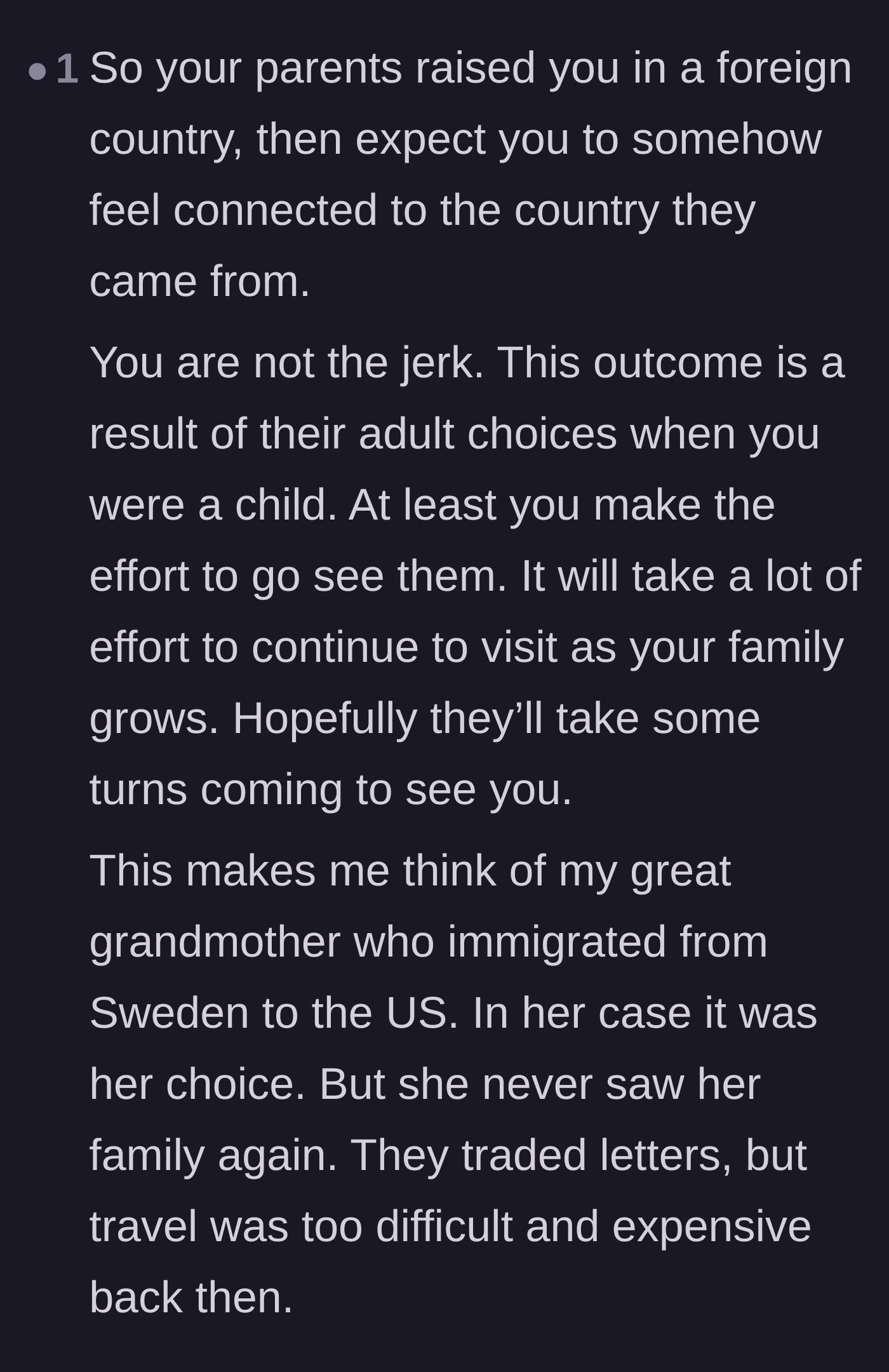 Comment thread 5 - Reflections on how the parents are struggling to accept the predictable outcome of their own past choices.