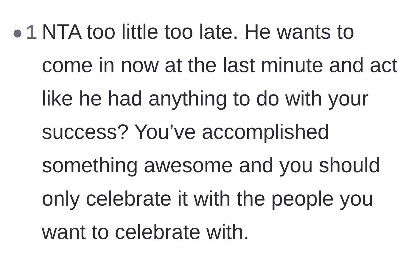 Comment thread 5 - Readers calling out the dad for trying to claim credit for the son's hard-earned success at the very last minute.