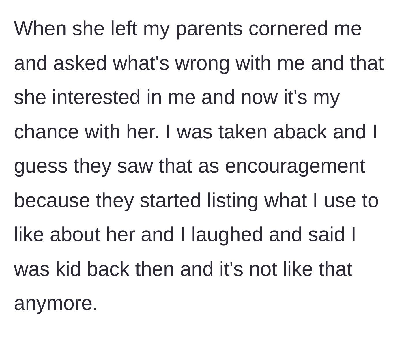 Story part 4 - Parents cornering their son to demand an explanation