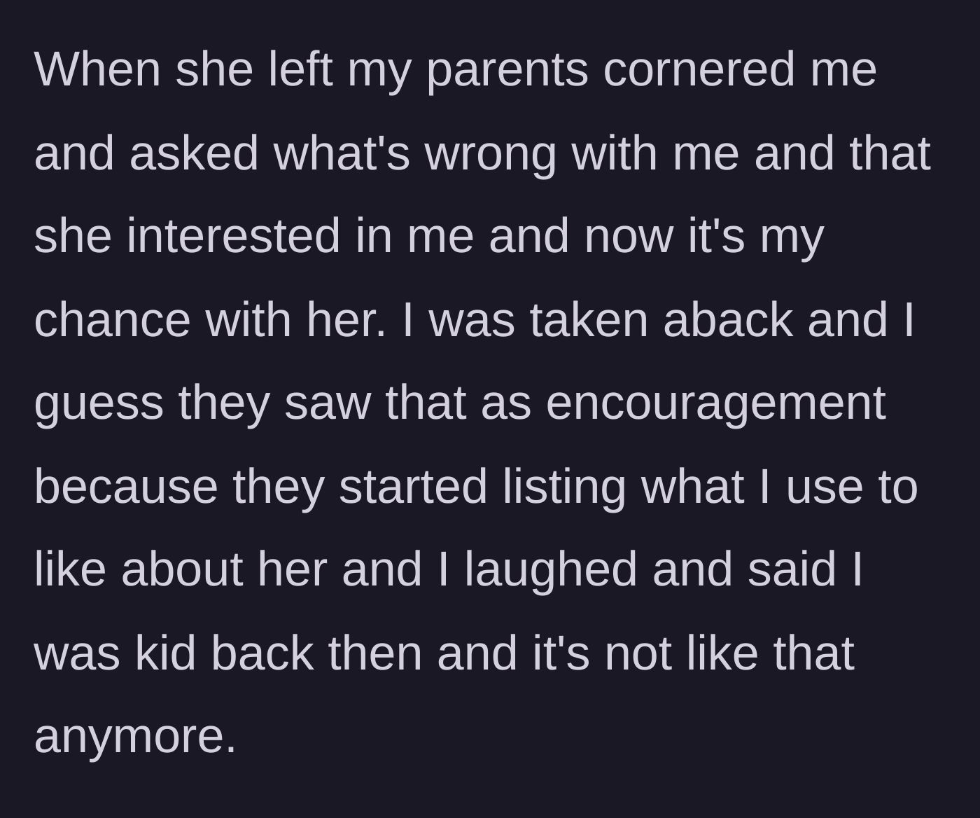 Story part 4 - Parents cornering their son to demand an explanation