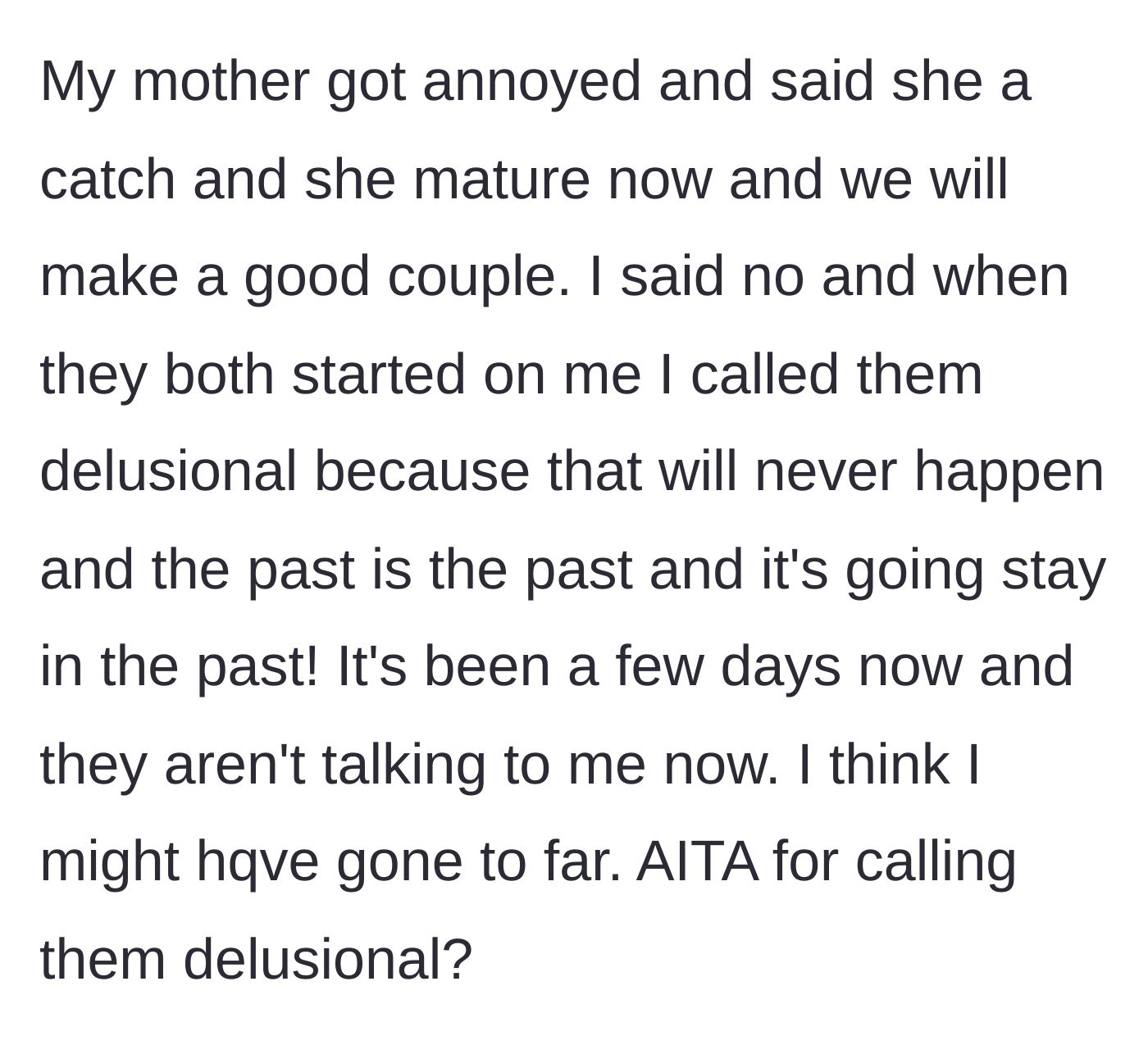 Story part 5 - The son enforcing his boundaries and calling out the delusion