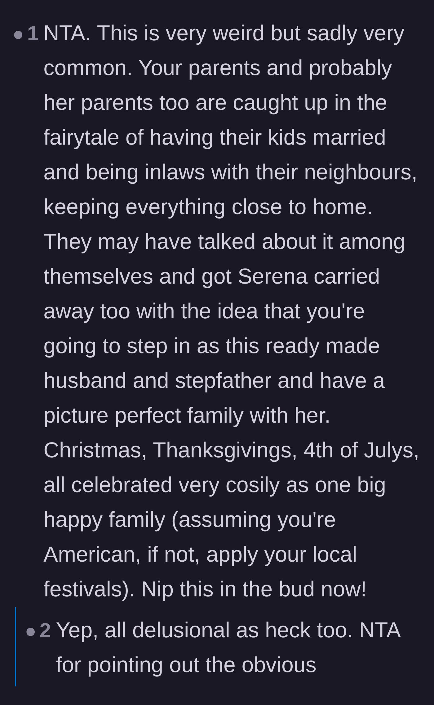 Comment thread 1 - Breaking down the parents' picture-perfect neighborhood fairytale and holiday fantasies.