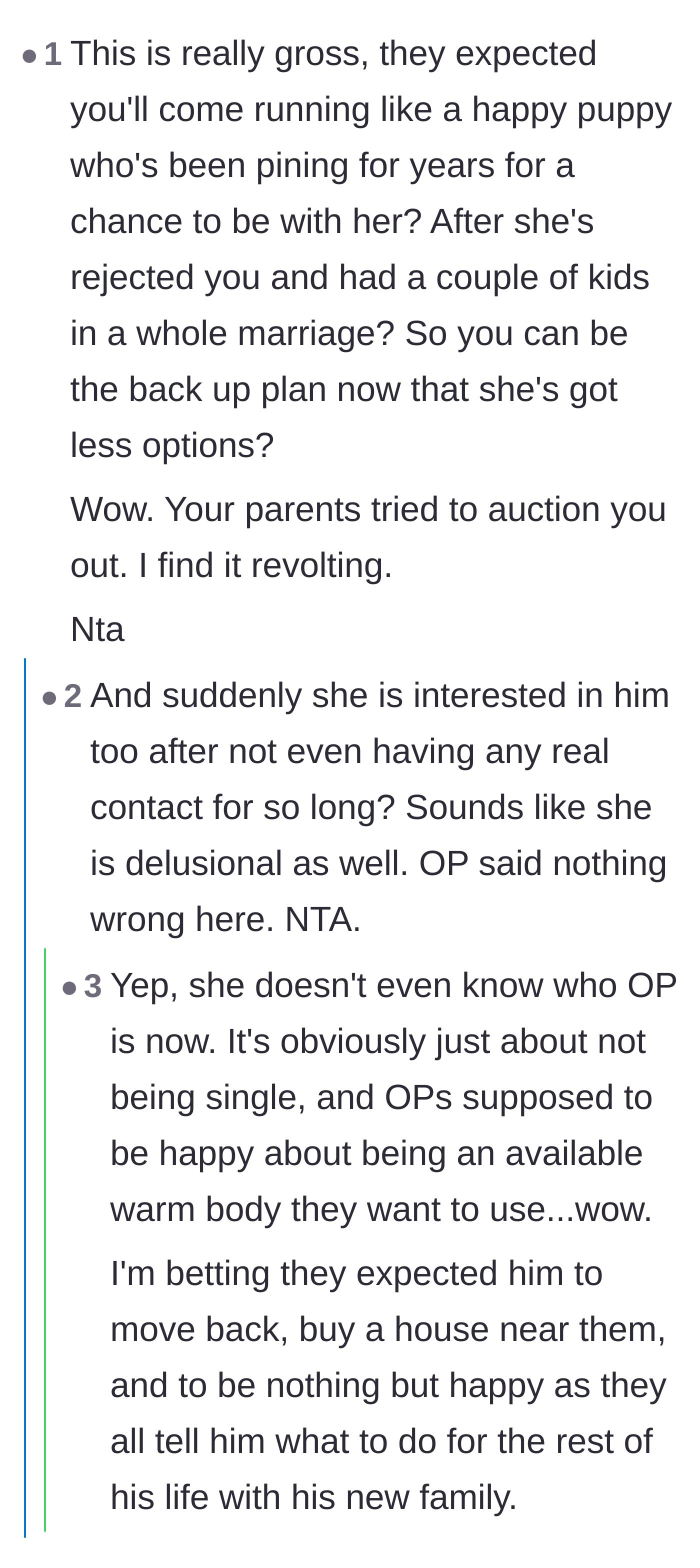 Comment thread 4 - Calling out the gross expectation that the main character should act like a grateful, pining puppy.
