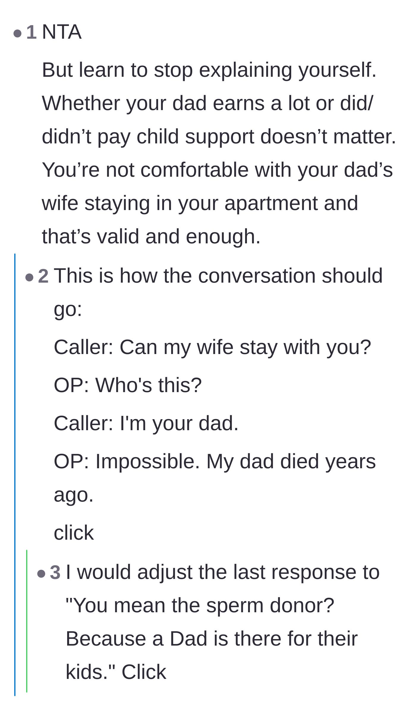 Comment thread 5 - Emphasizing that 'no' is a complete sentence that requires zero justification