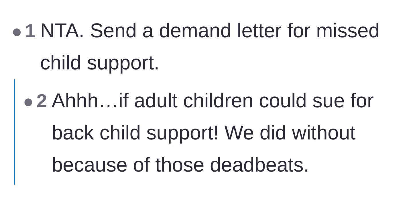 Comment thread 6 - Proposing a counter-demand for years of unpaid child support