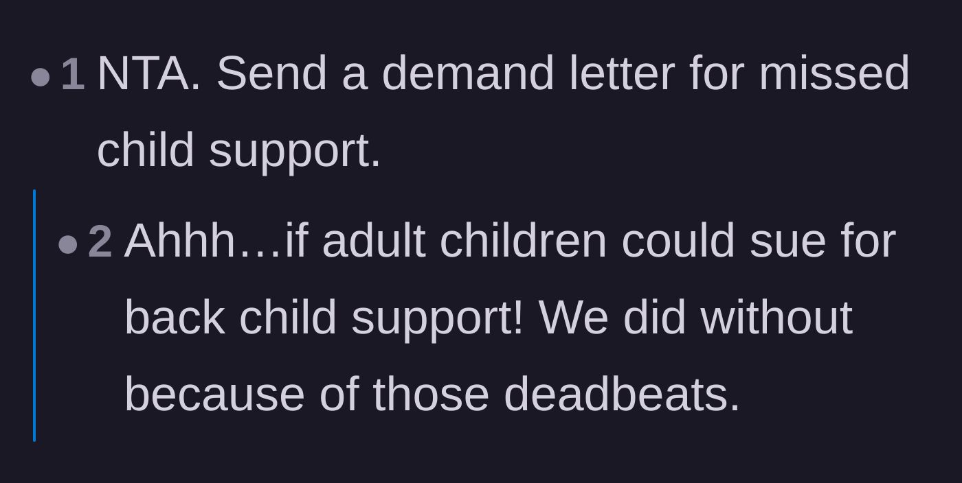 Comment thread 6 - Proposing a counter-demand for years of unpaid child support