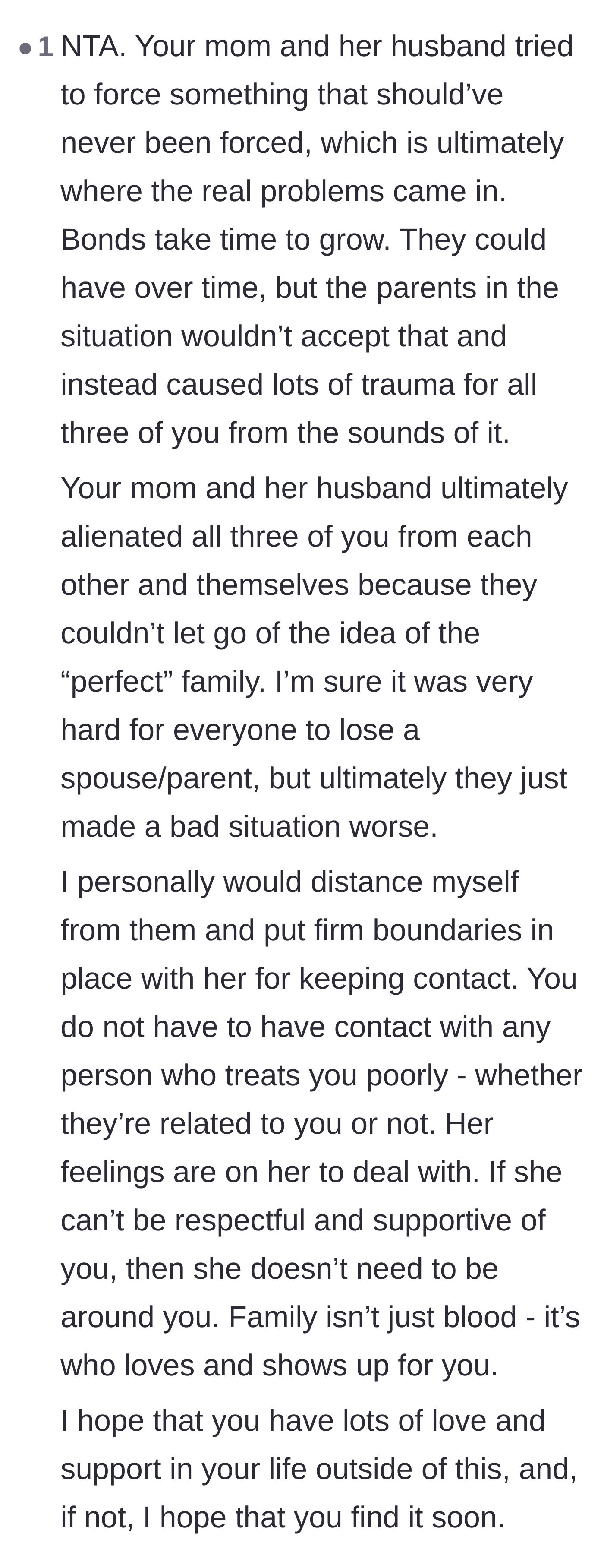 Comment thread 5 - A compassionate message validating the trauma caused by the parents and encouraging the daughter to protect her peace.
