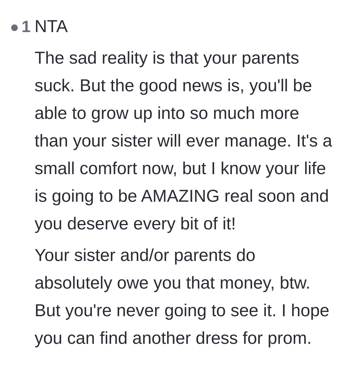 Comment thread 4 - Reassurance that the hardworking sister will succeed in life while the spoiled younger sister will inevitably struggle in the real world.