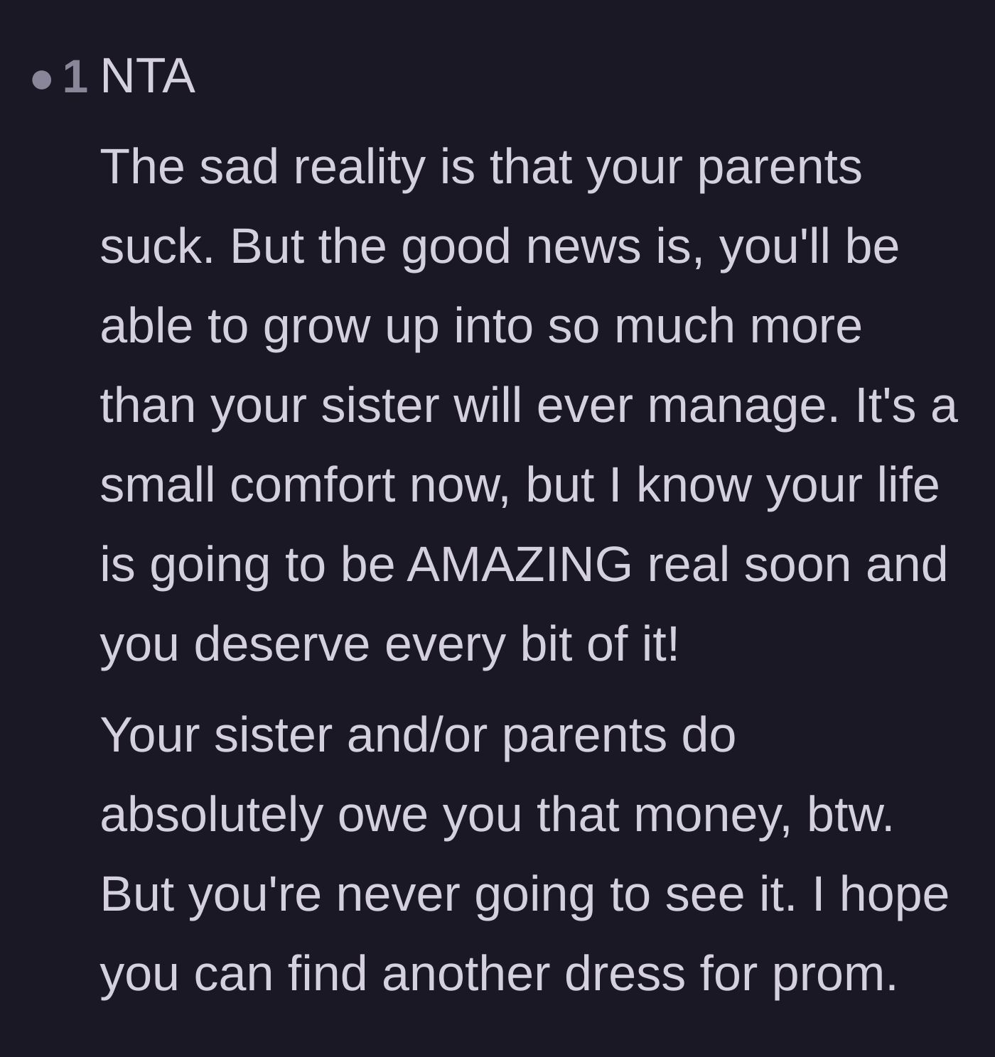 Comment thread 4 - Reassurance that the hardworking sister will succeed in life while the spoiled younger sister will inevitably struggle in the real world.