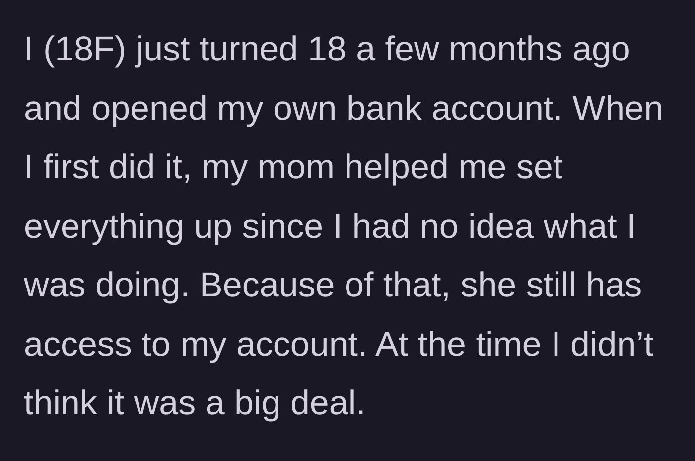 Story part 1 - An 18-year-old girl sitting at a desk, getting help from her mother to fill out paperwork for her first bank account.