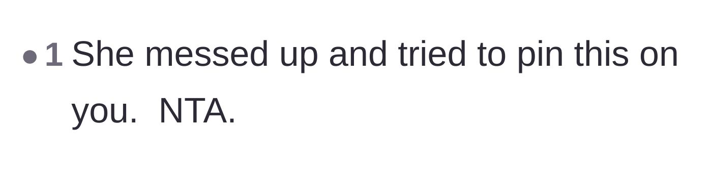 Comment thread 2 - Pointing out the mother's attempt to shift the blame for her own mistake.
